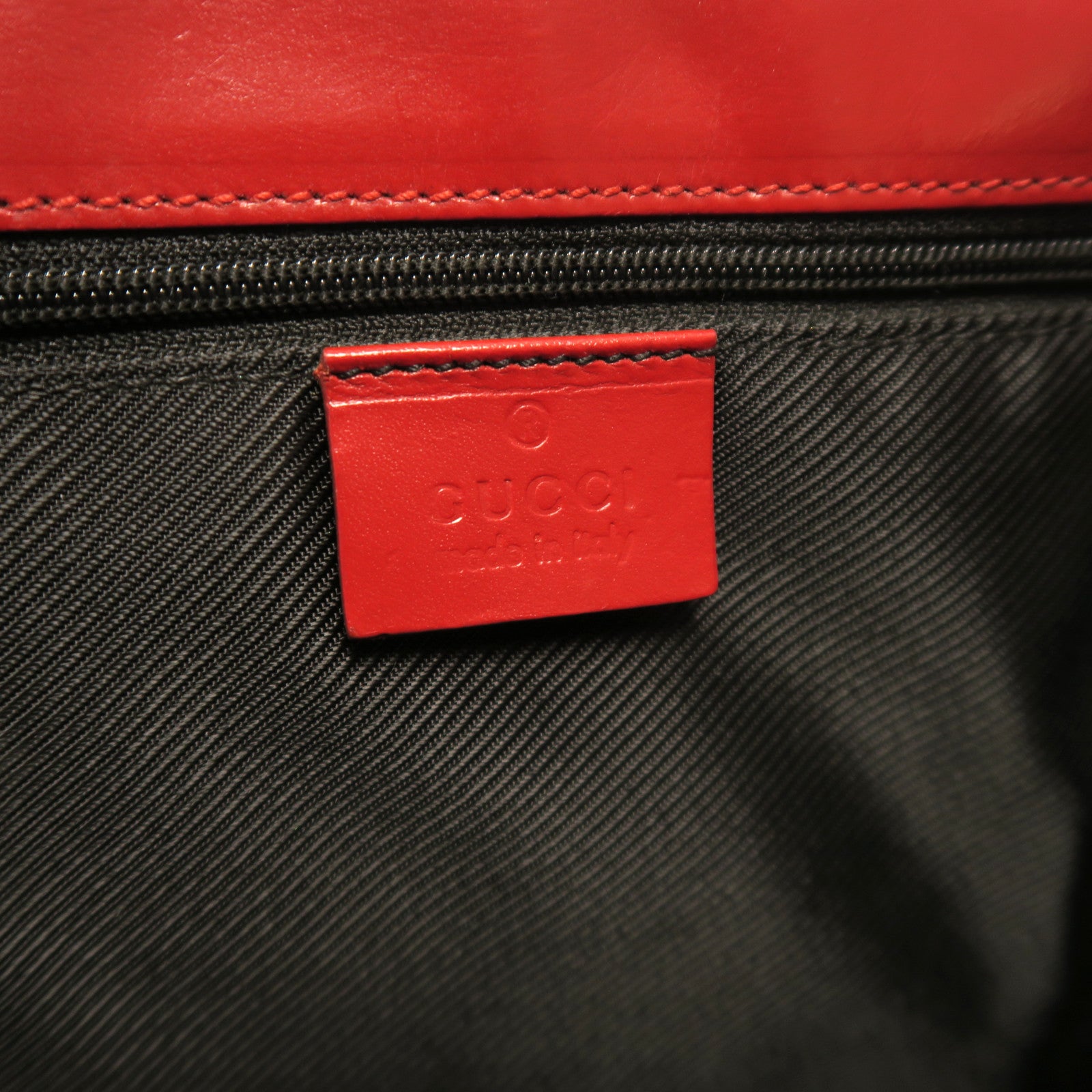 GUCCI 帆布Jackie Handbag金扣手挽袋啡色/紅色