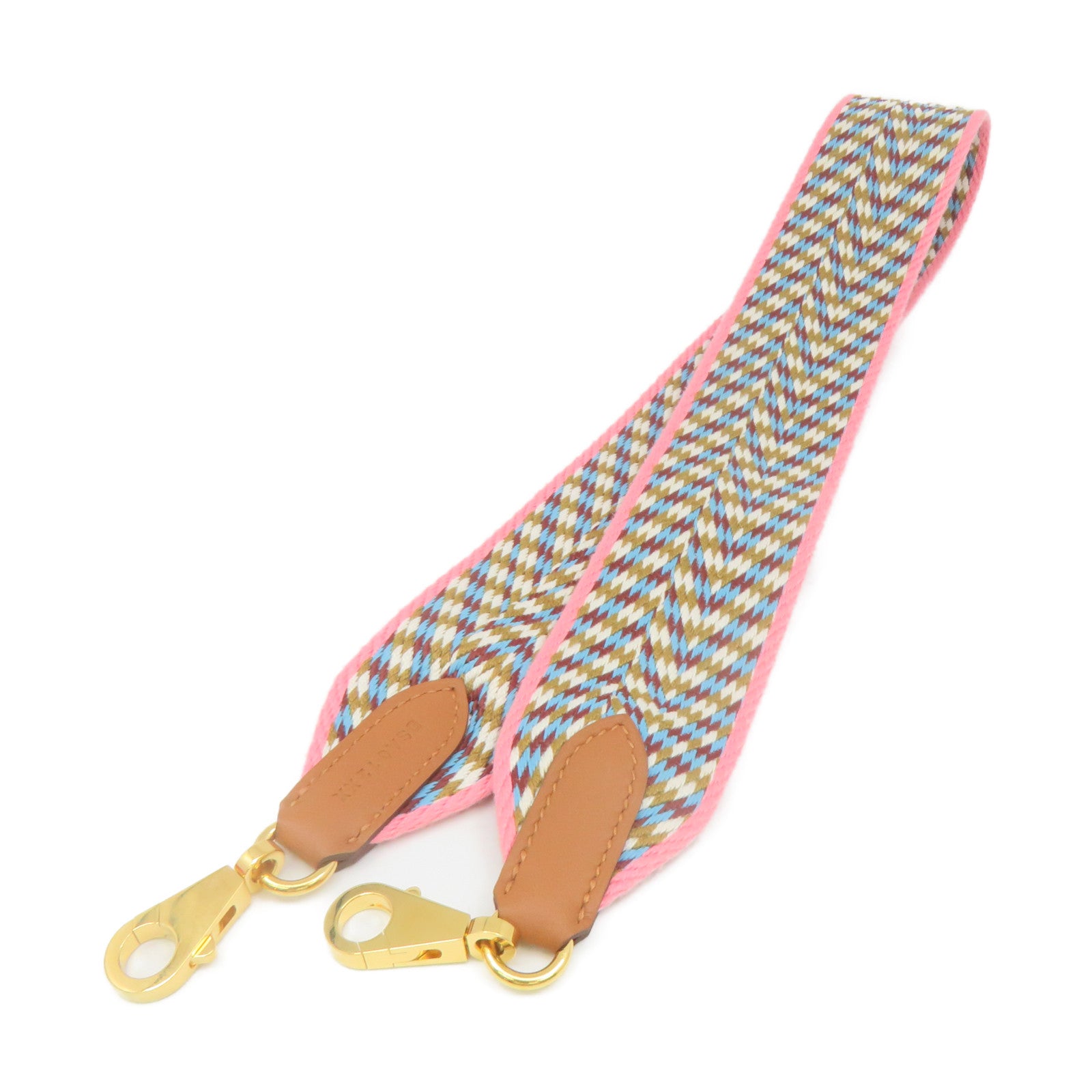 HERMES Canvas Strap Gold Buckle Shoulder Strap Pink Color