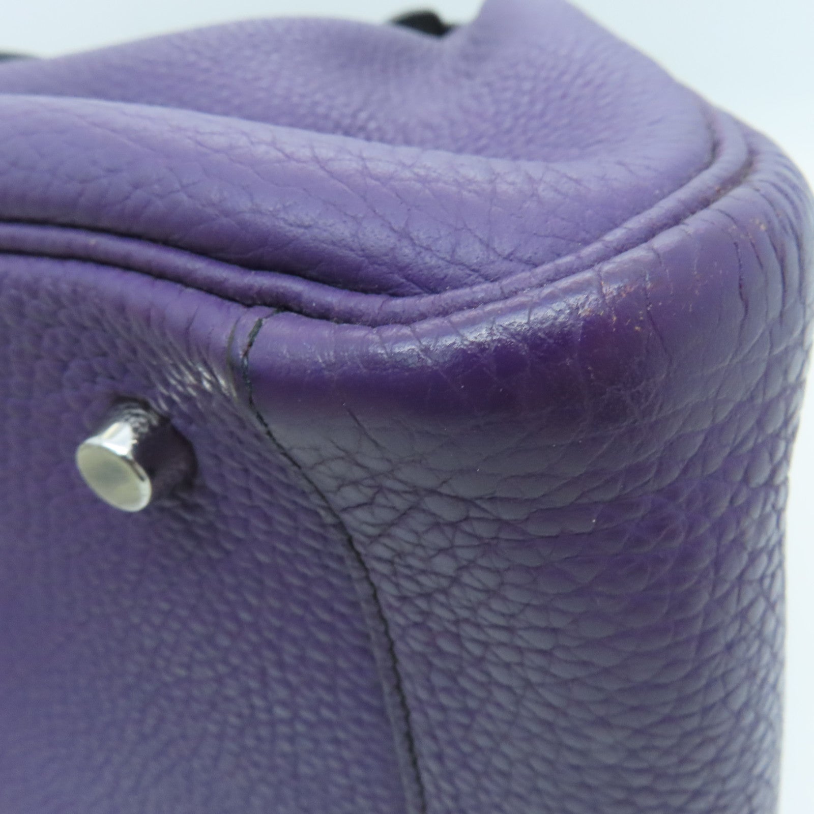 HERMES Clemence皮革Lindy 34银扣手挽肩背两用袋Cassis/紫色