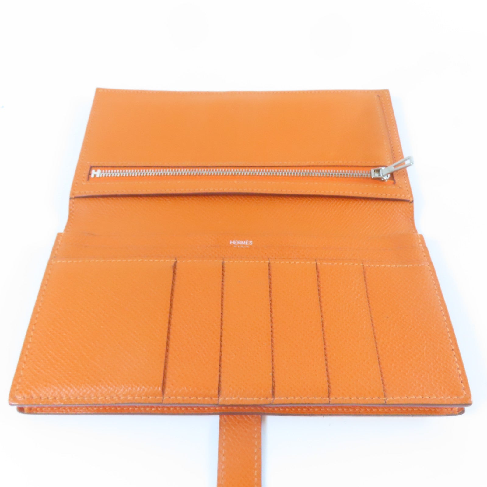 HERMES Veau Epsom皮革Bearn Long Wallet銀扣長錢包橙色