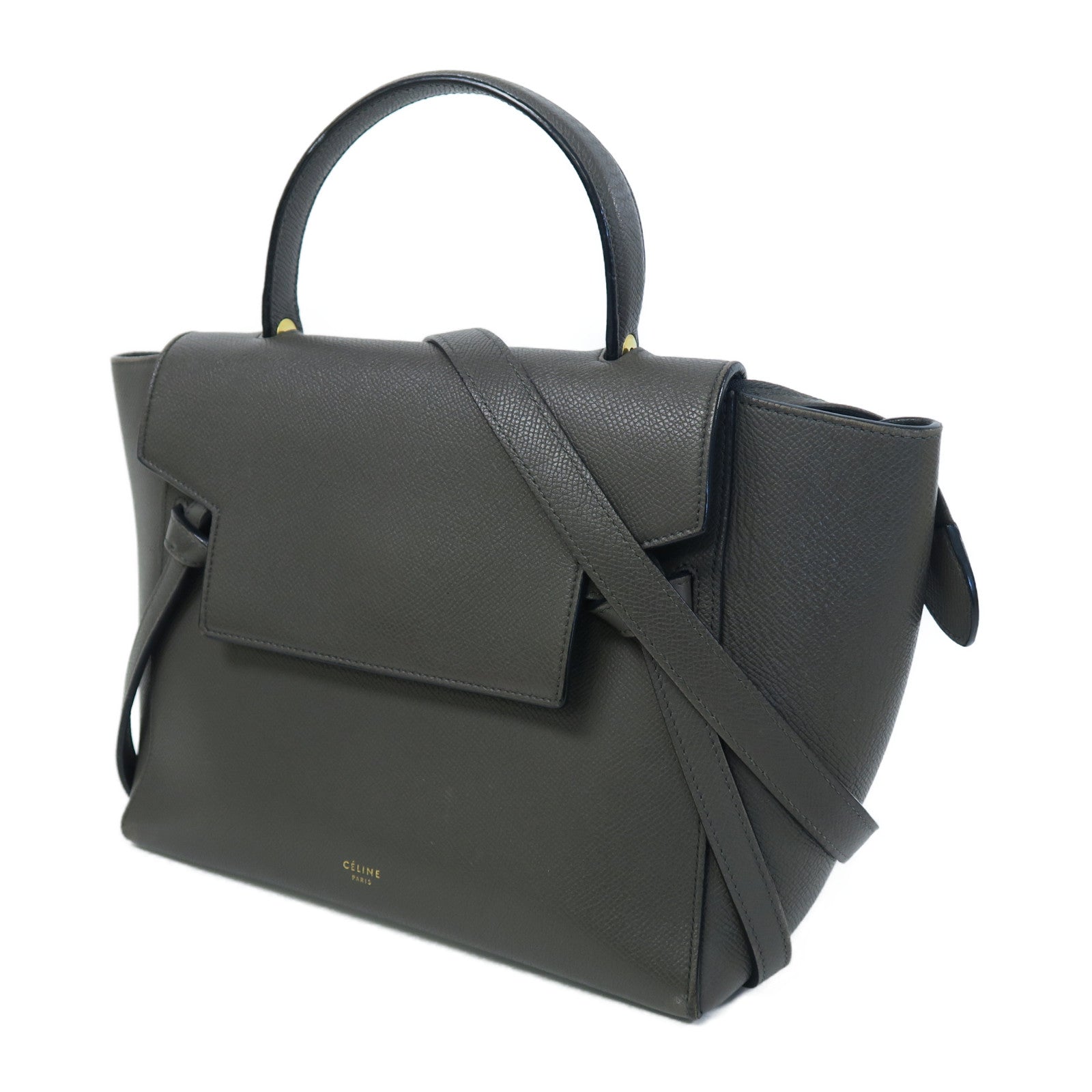 CELINE 牛皮皮革Belt Bag金扣手挽肩背兩用袋灰色