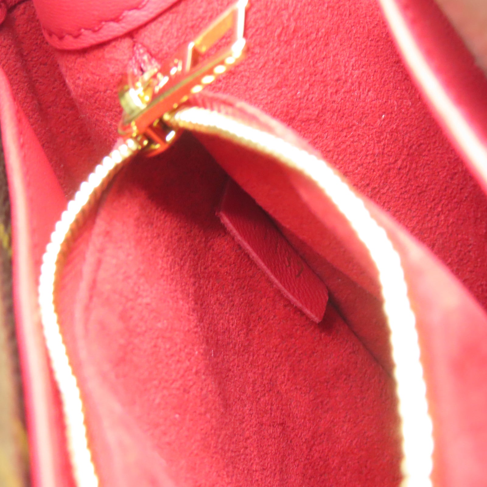 LOUIS VUITTON Monogram/Craft Leather Double V Satchel Gold Buckle Handle Shoulder Bag Red/Brown