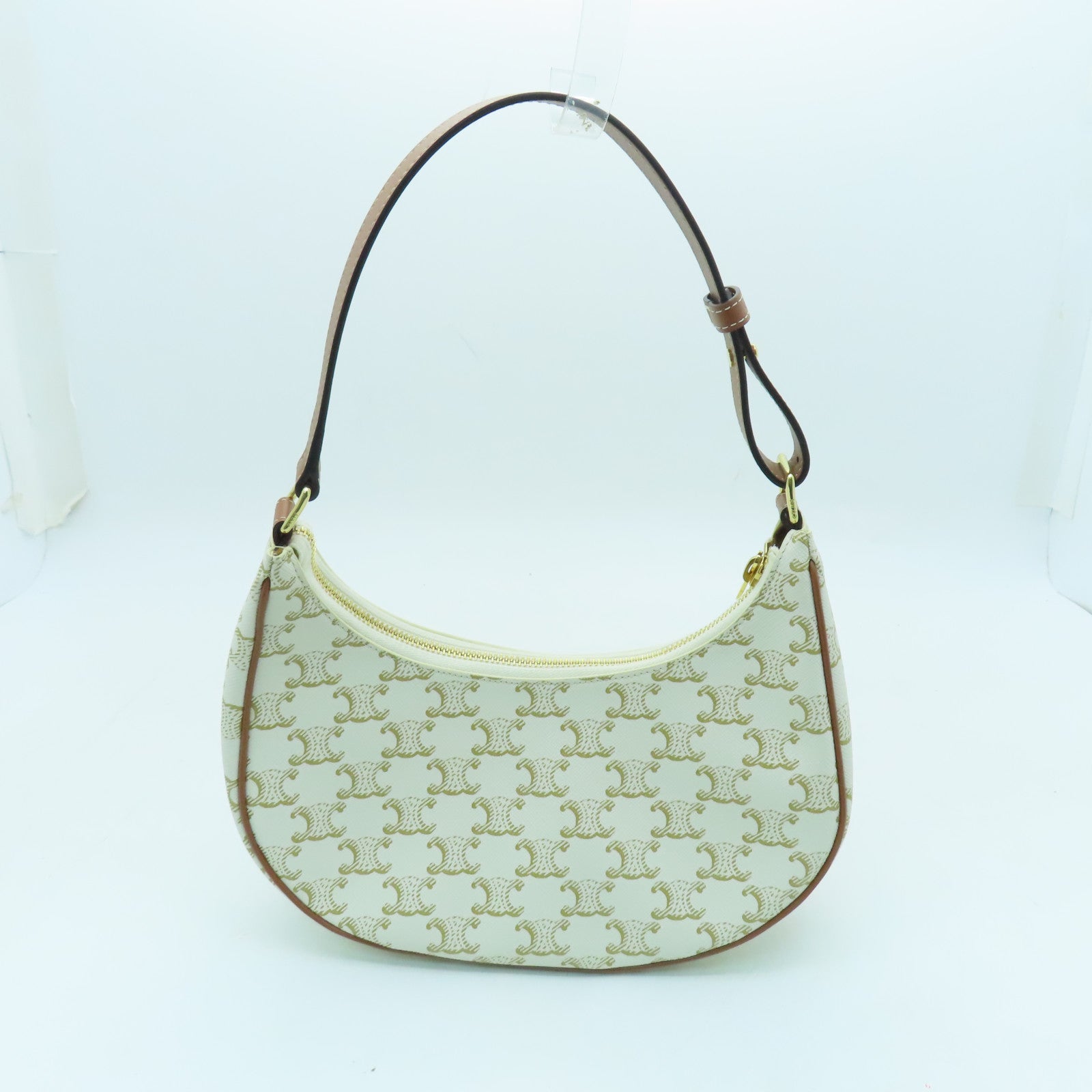 CELINE Coated Canvas Ava Gold Buckle Shoulder Bag White