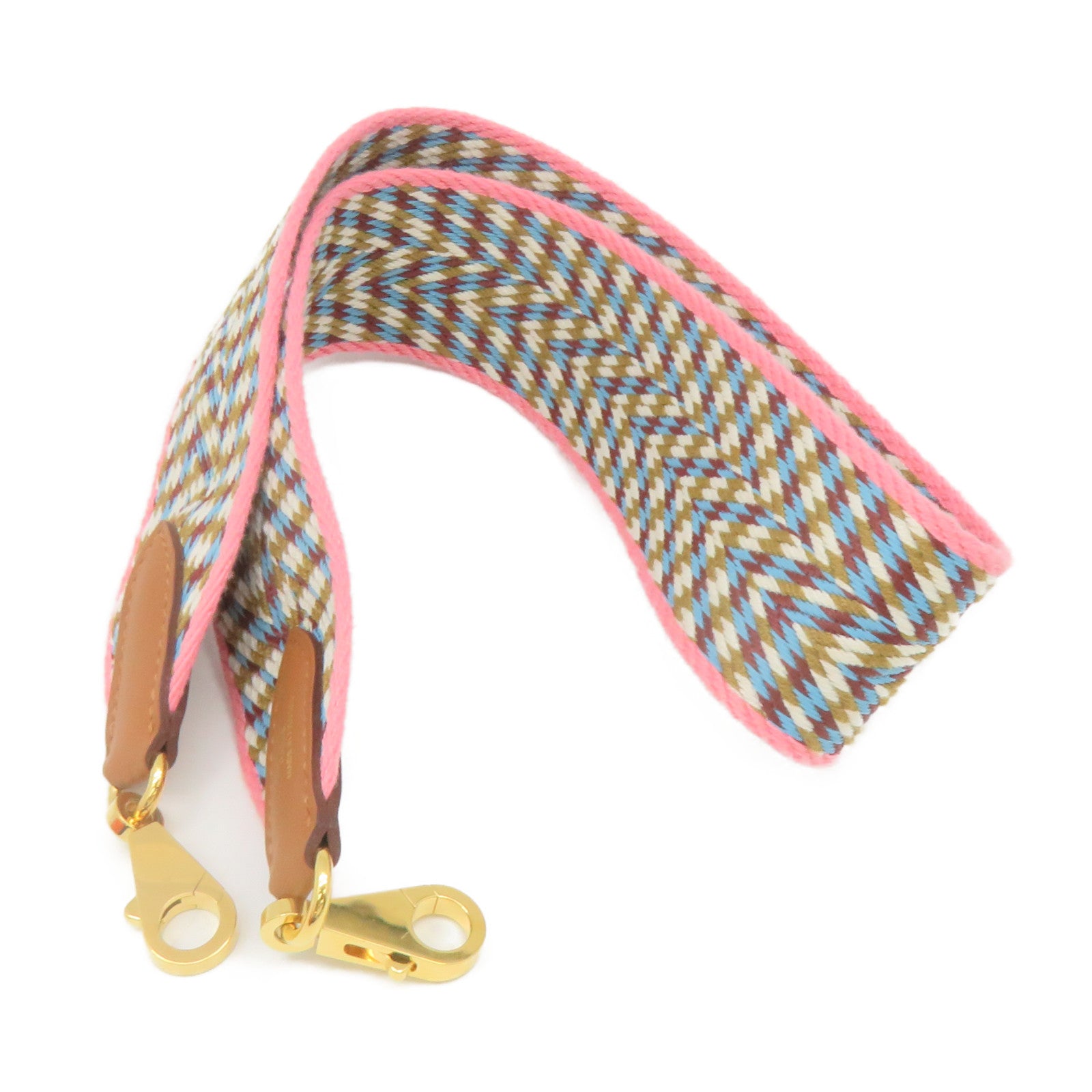 HERMES Canvas Strap Gold Buckle Shoulder Strap Pink Color