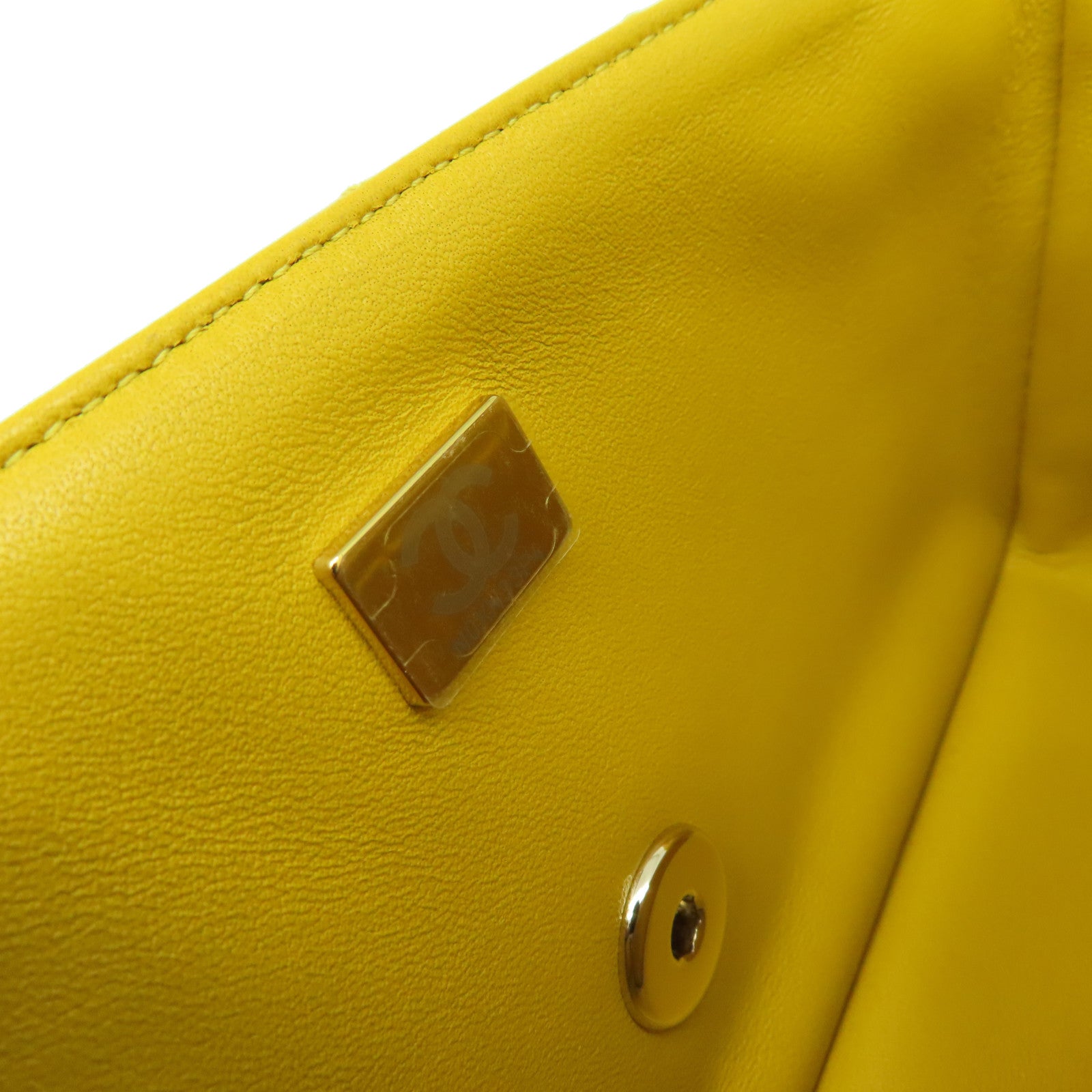 CHANEL 菱格羊皮皮革Flap Bag With Handle Shoulder Bag金扣鏈帶手挽肩背兩用袋黃色