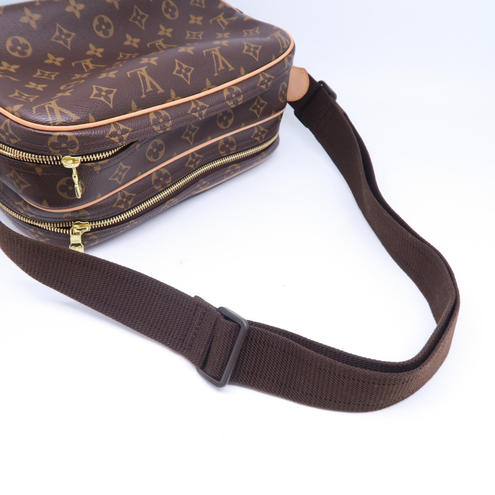 LOUIS VUITTON Monogram Reporter PM金扣肩背袋棕色