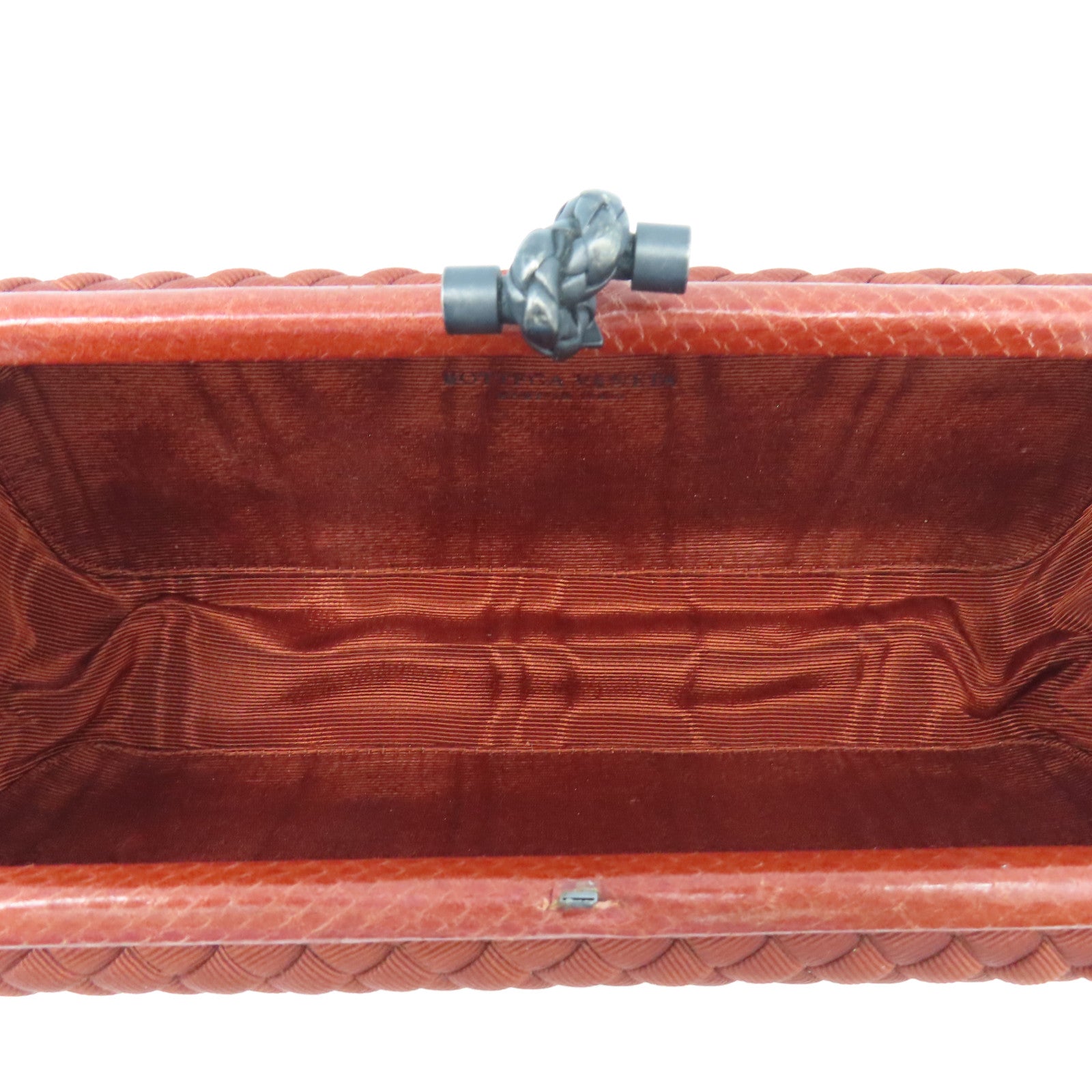 Bottega Veneta Satin Intrecciato Clutch Red