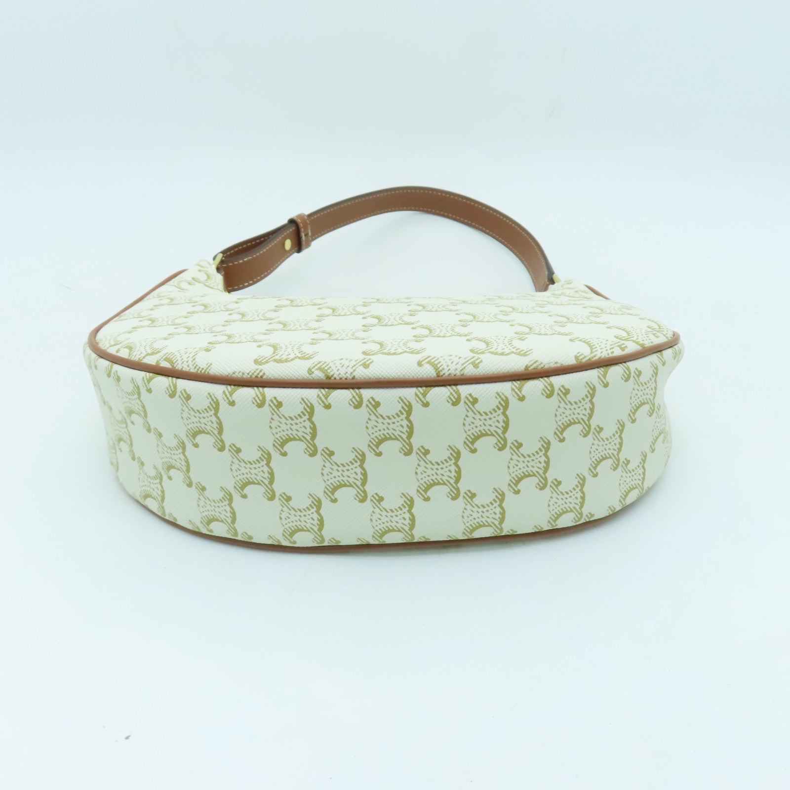 CELINE Coated Canvas Ava Gold Buckle Shoulder Bag White