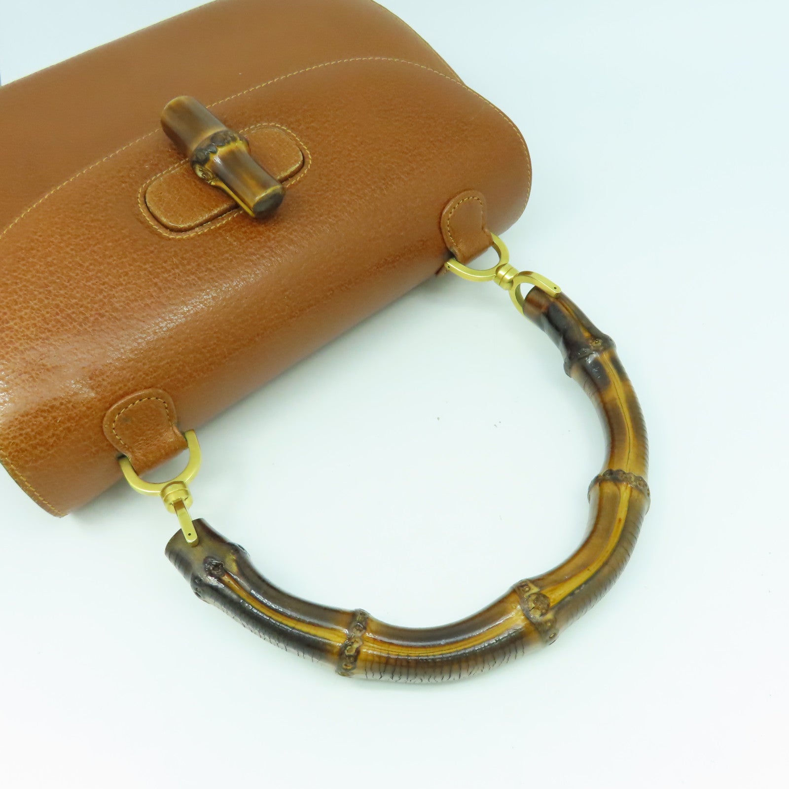 GUCCI 牛皮皮革Handbag金扣手挽袋啡色