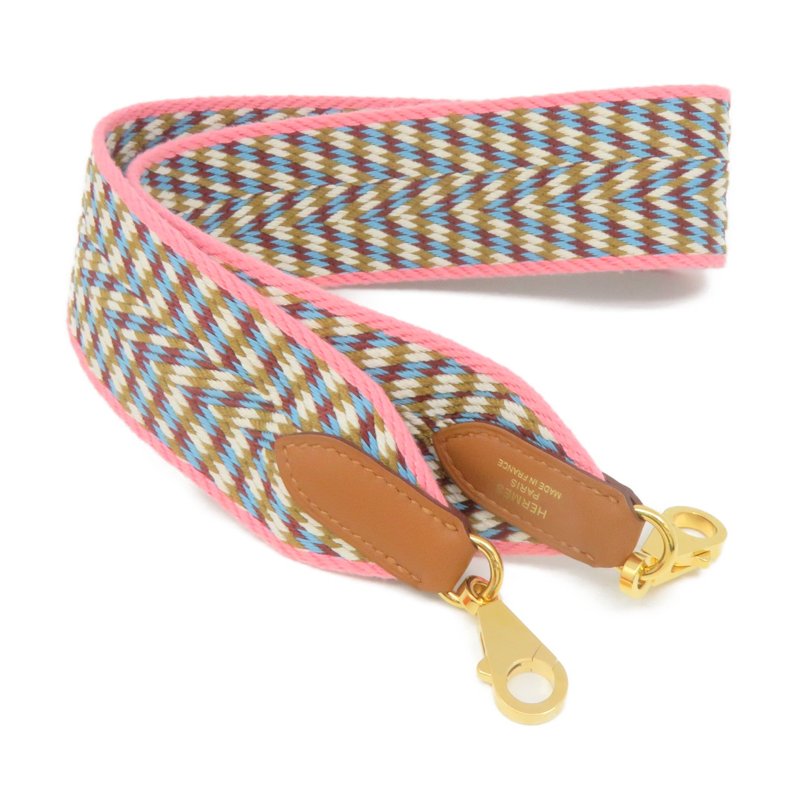HERMES Canvas Strap Gold Buckle Shoulder Strap Pink Color