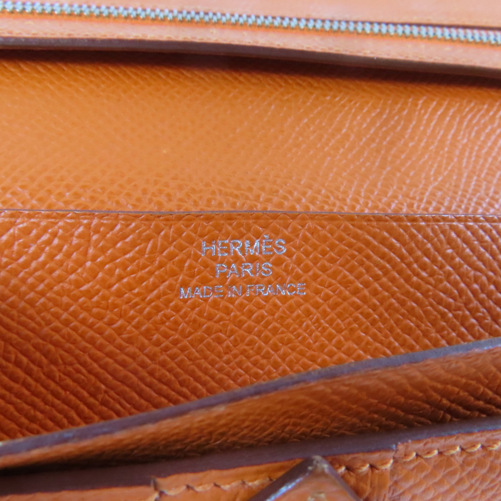 HERMES Veau Epsom皮革Bearn Long Wallet銀扣長錢包橙色