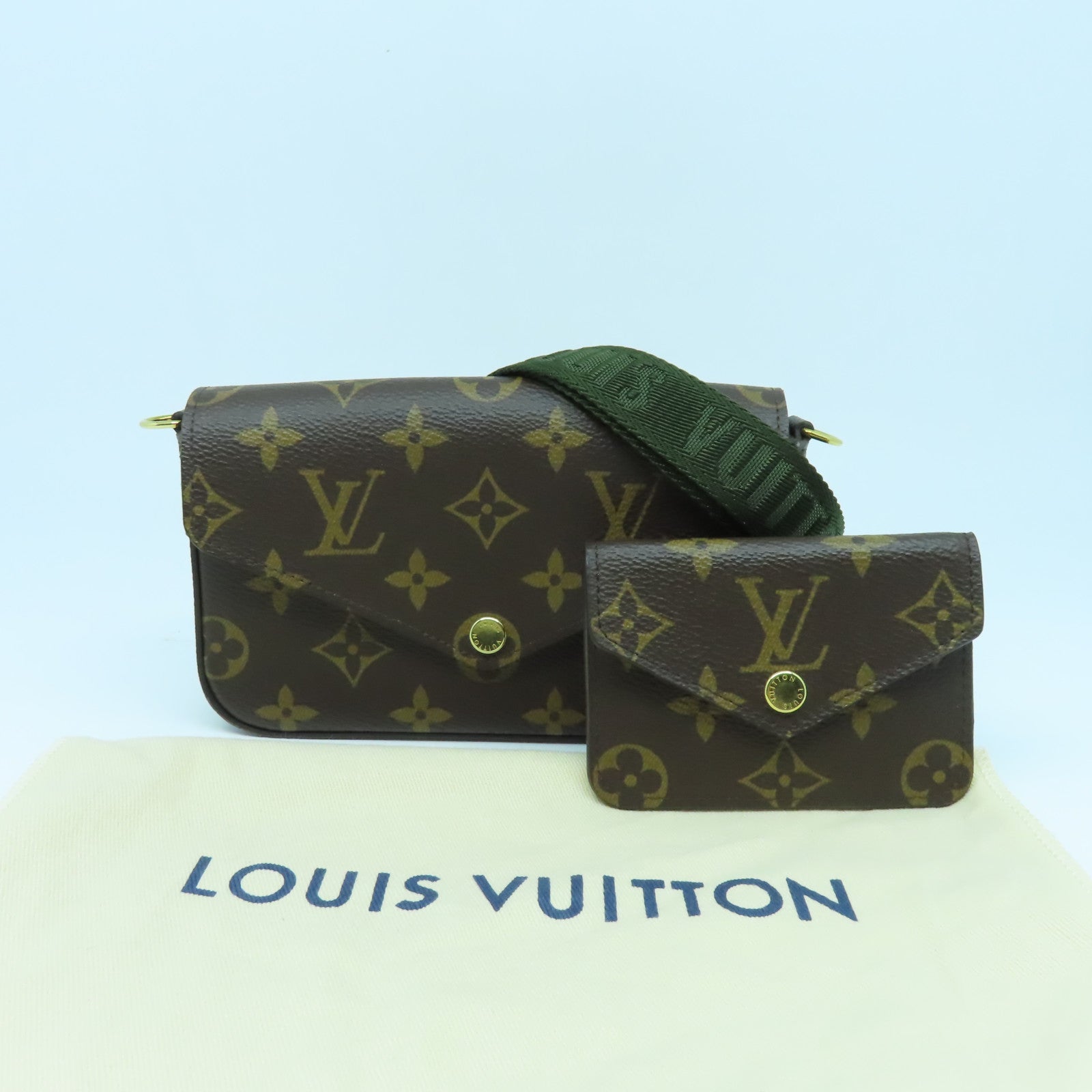 LOUIS VUITTON Monogram Felicie Strap & Go金扣肩背袋啡色/綠色