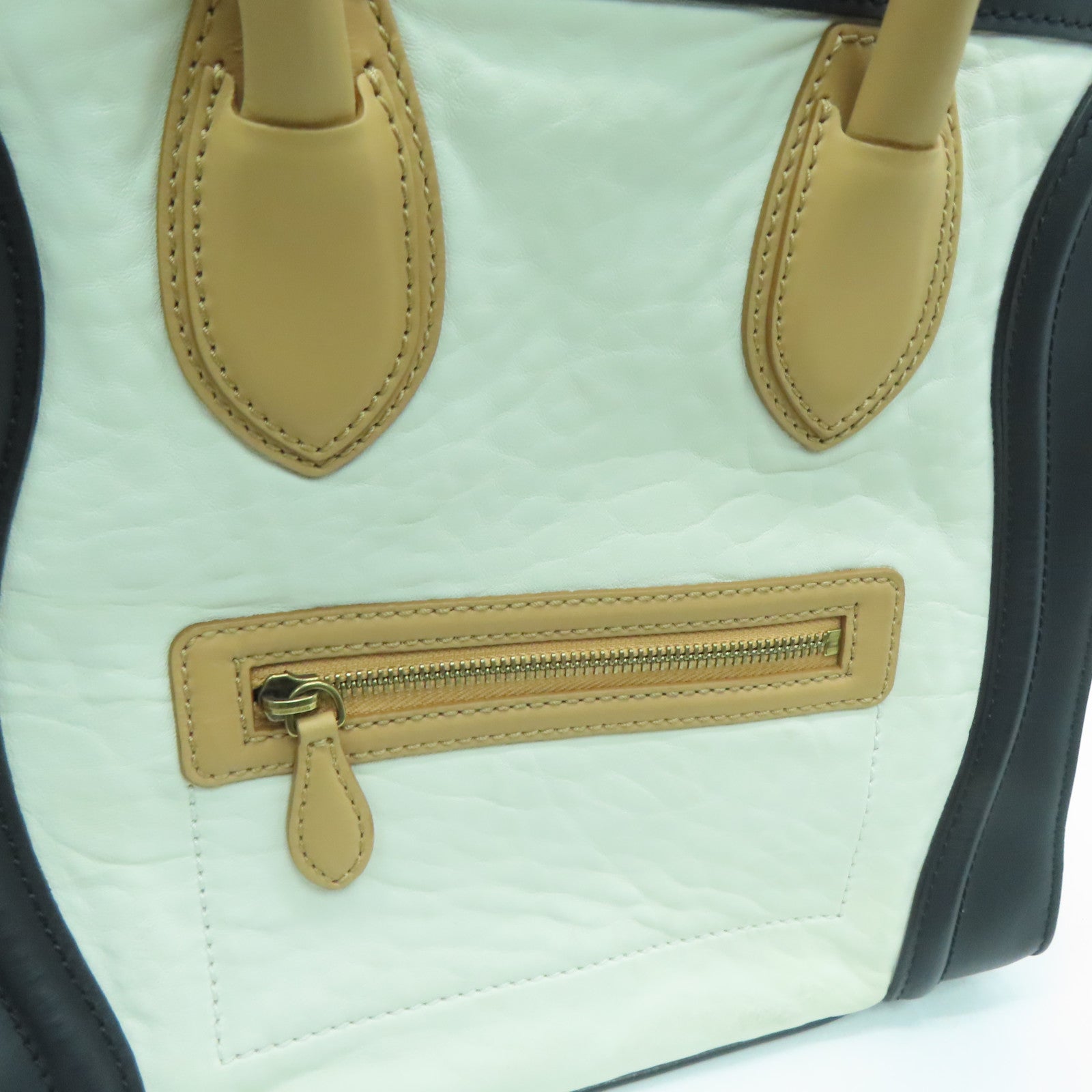 CELINE 牛皮皮革Mini Luggage金扣手挽袋米色/白色/黑色