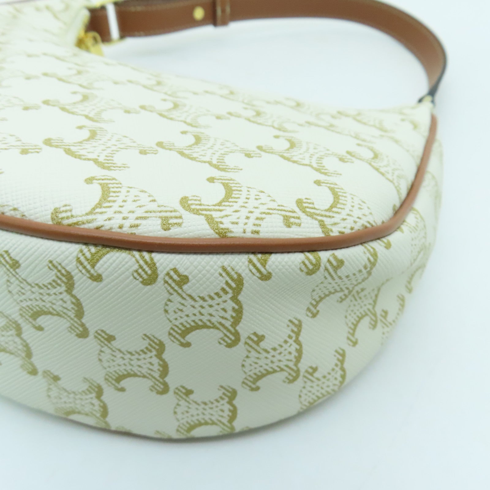 CELINE Coated Canvas Ava Gold Buckle Shoulder Bag White