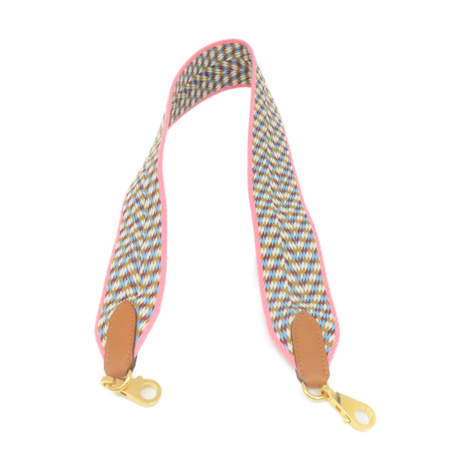 HERMES Canvas Strap Gold Buckle Shoulder Strap Pink Color
