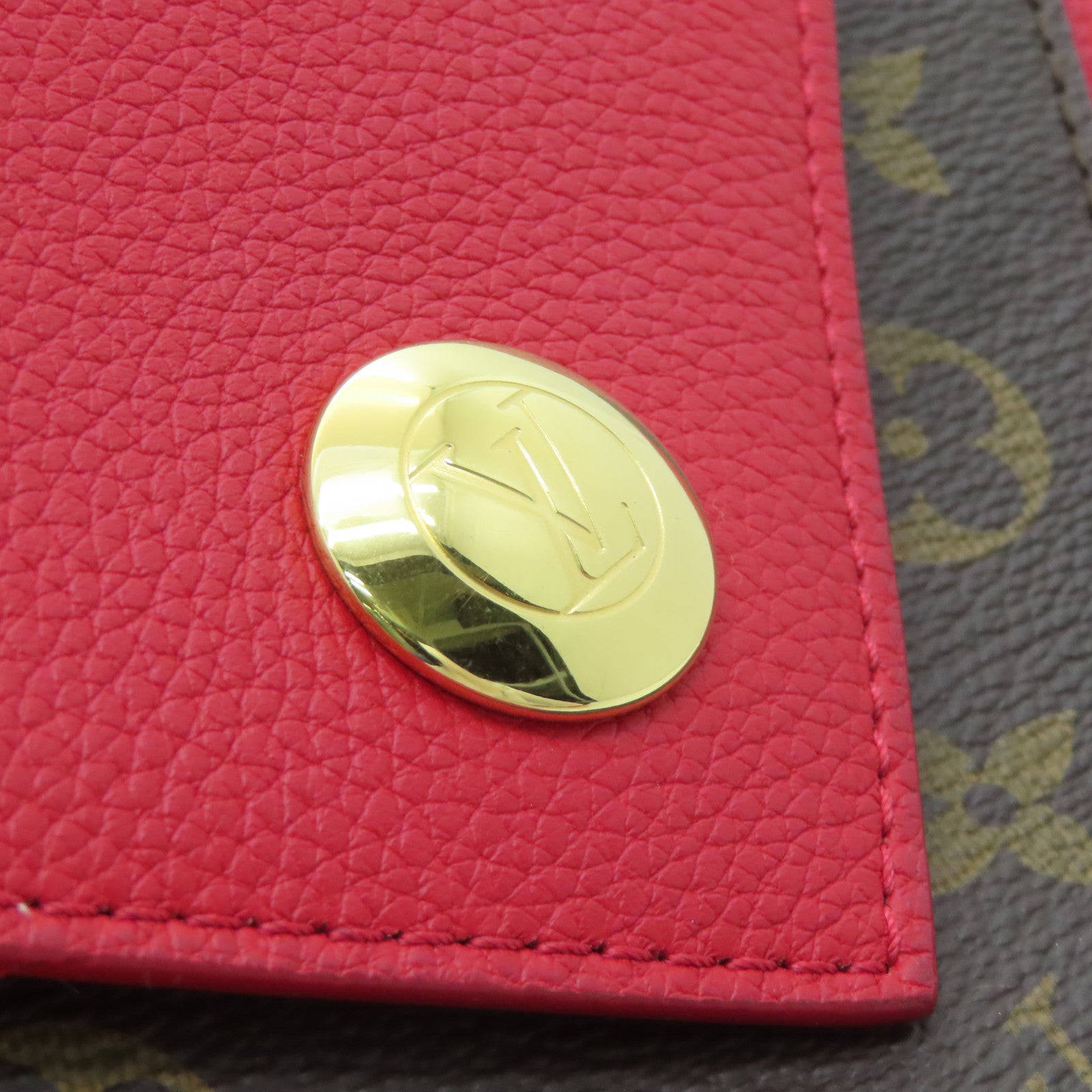 LOUIS VUITTON Monogram/Craft Leather Double V Satchel Gold Buckle Handle Shoulder Bag Red/Brown