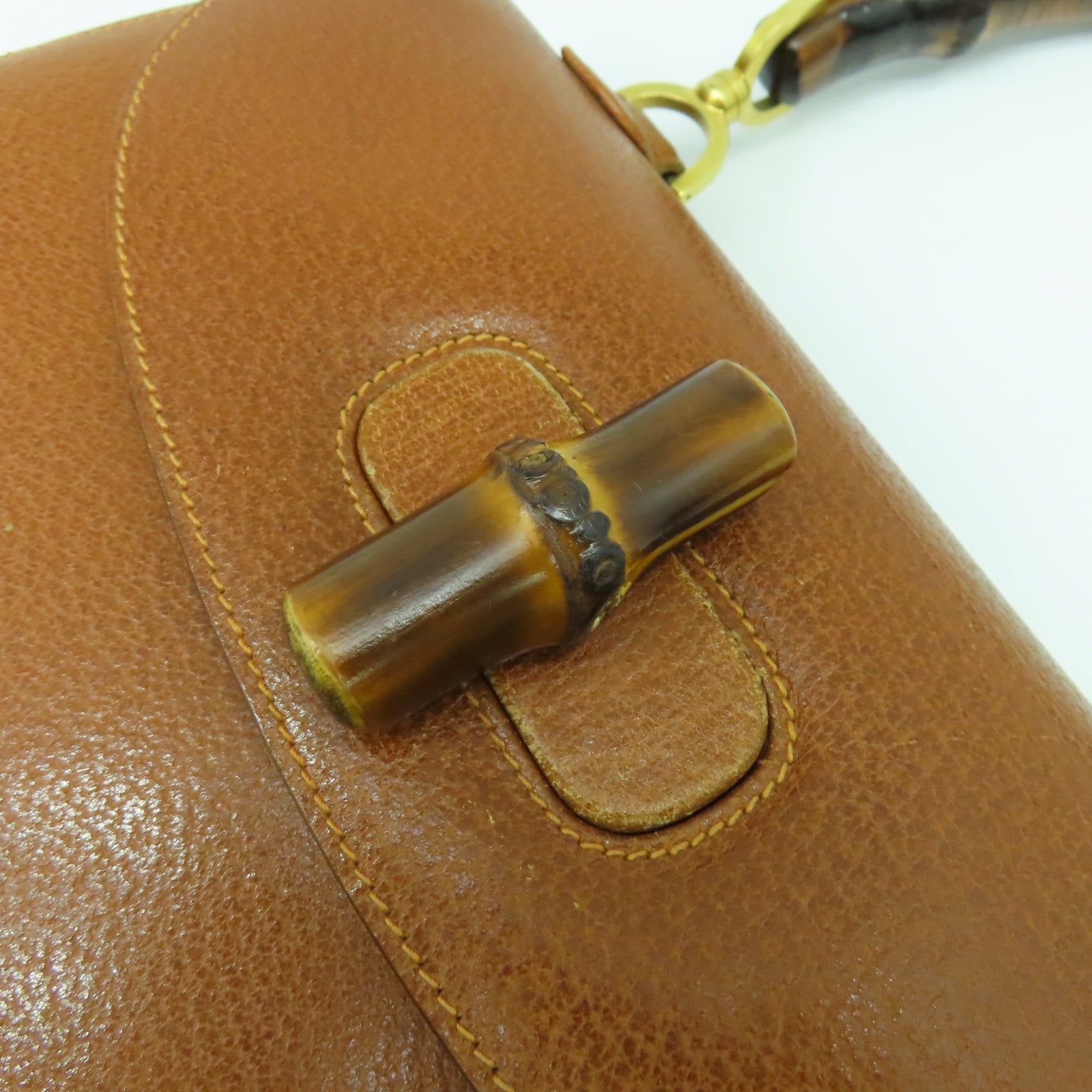 GUCCI 牛皮皮革Handbag金扣手挽袋啡色