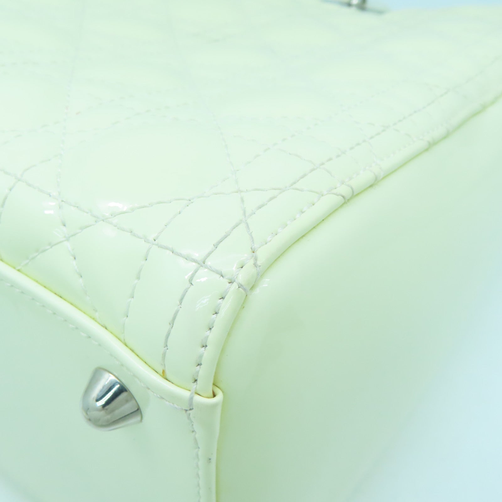 Dior Patent Leather Lady Dior Silver Buckle Handle Shoulder Bag White