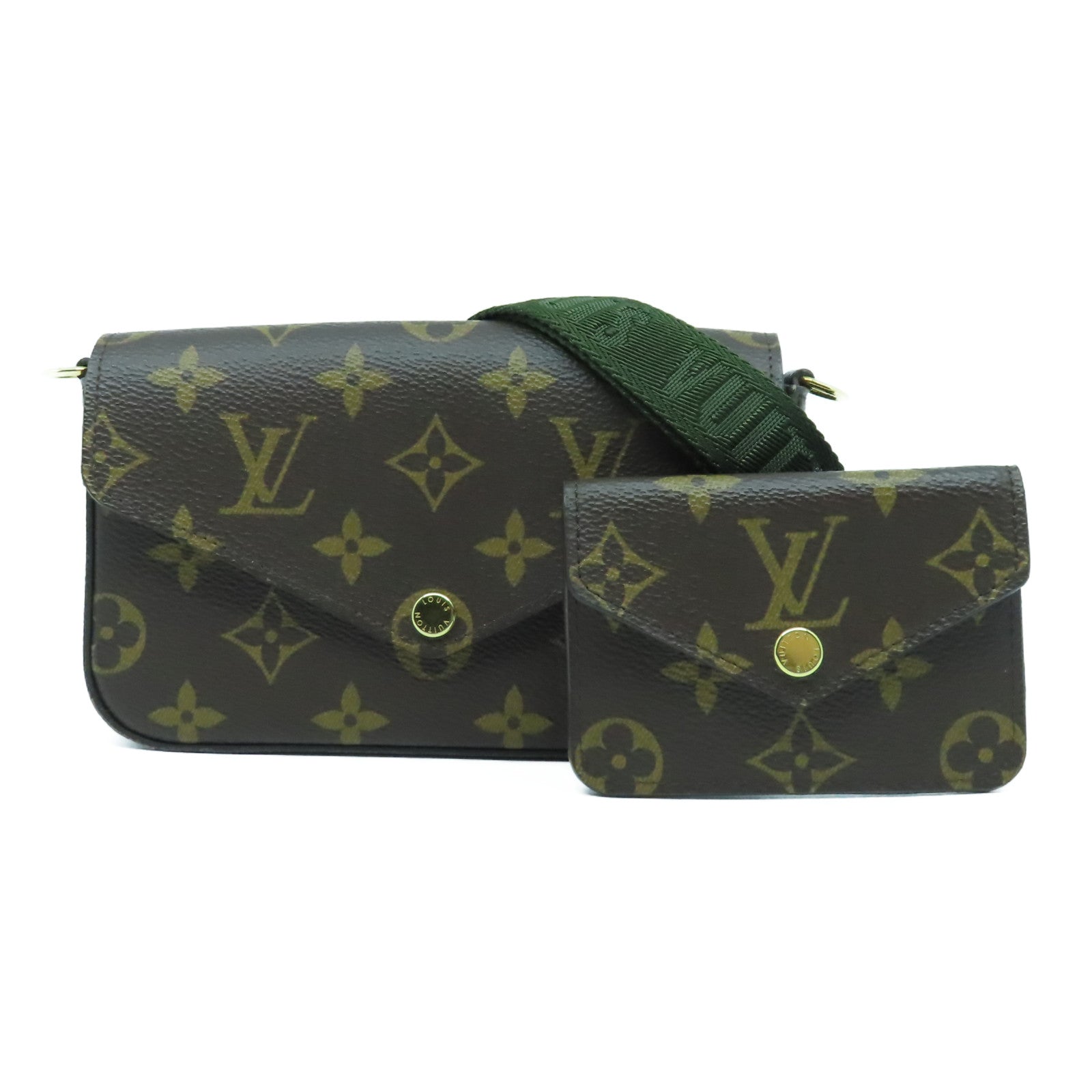 LOUIS VUITTON Monogram Felicie Strap & Go金扣肩背袋啡色/綠色
