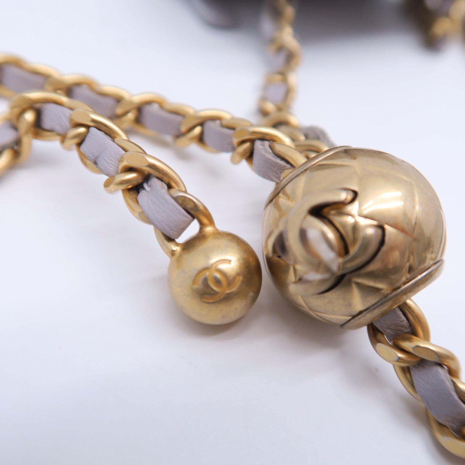 CHANEL 菱格羊皮皮革Chain Shoulder金扣肩背袋灰色