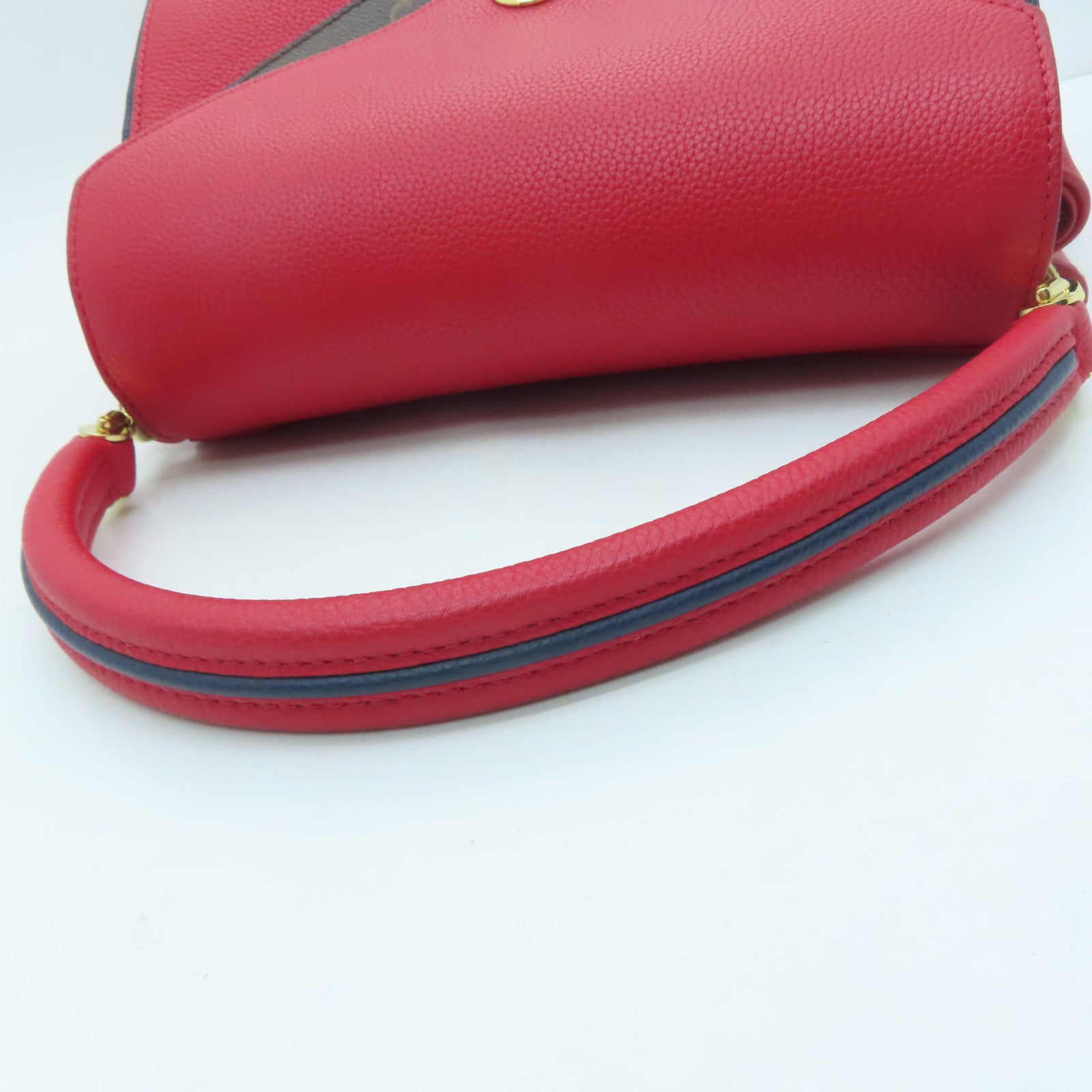 LOUIS VUITTON Monogram/Craft Leather Double V Satchel Gold Buckle Handle Shoulder Bag Red/Brown