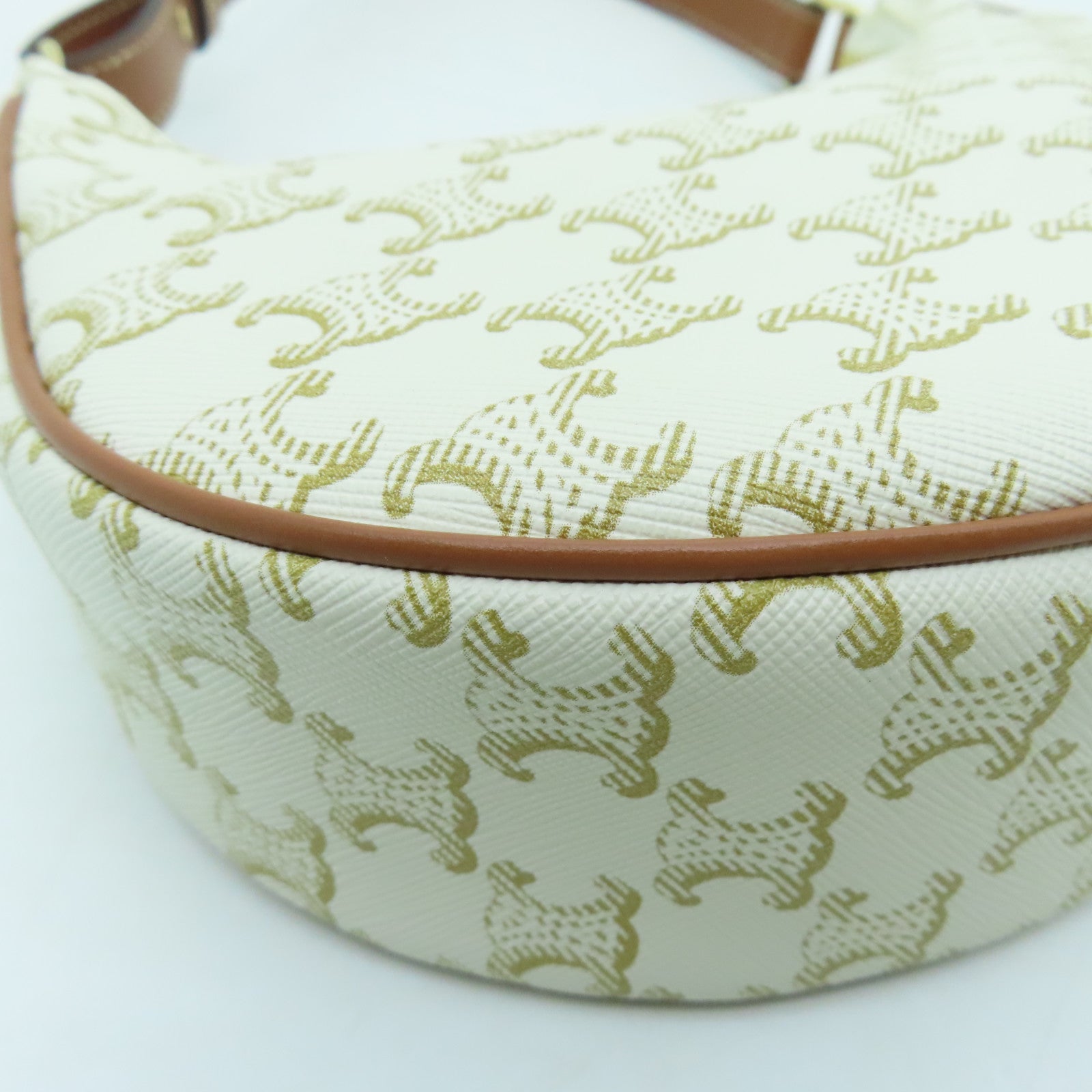 CELINE Coated Canvas Ava Gold Buckle Shoulder Bag White