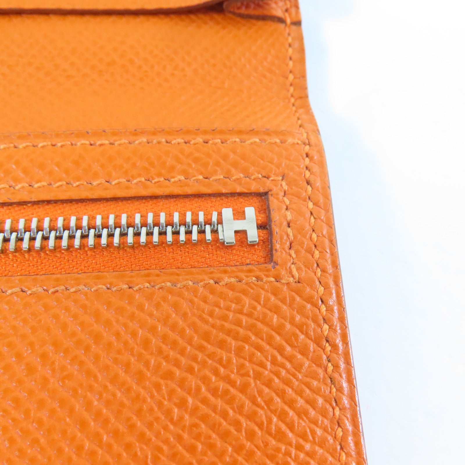 HERMES Veau Epsom皮革Bearn Long Wallet銀扣長錢包橙色