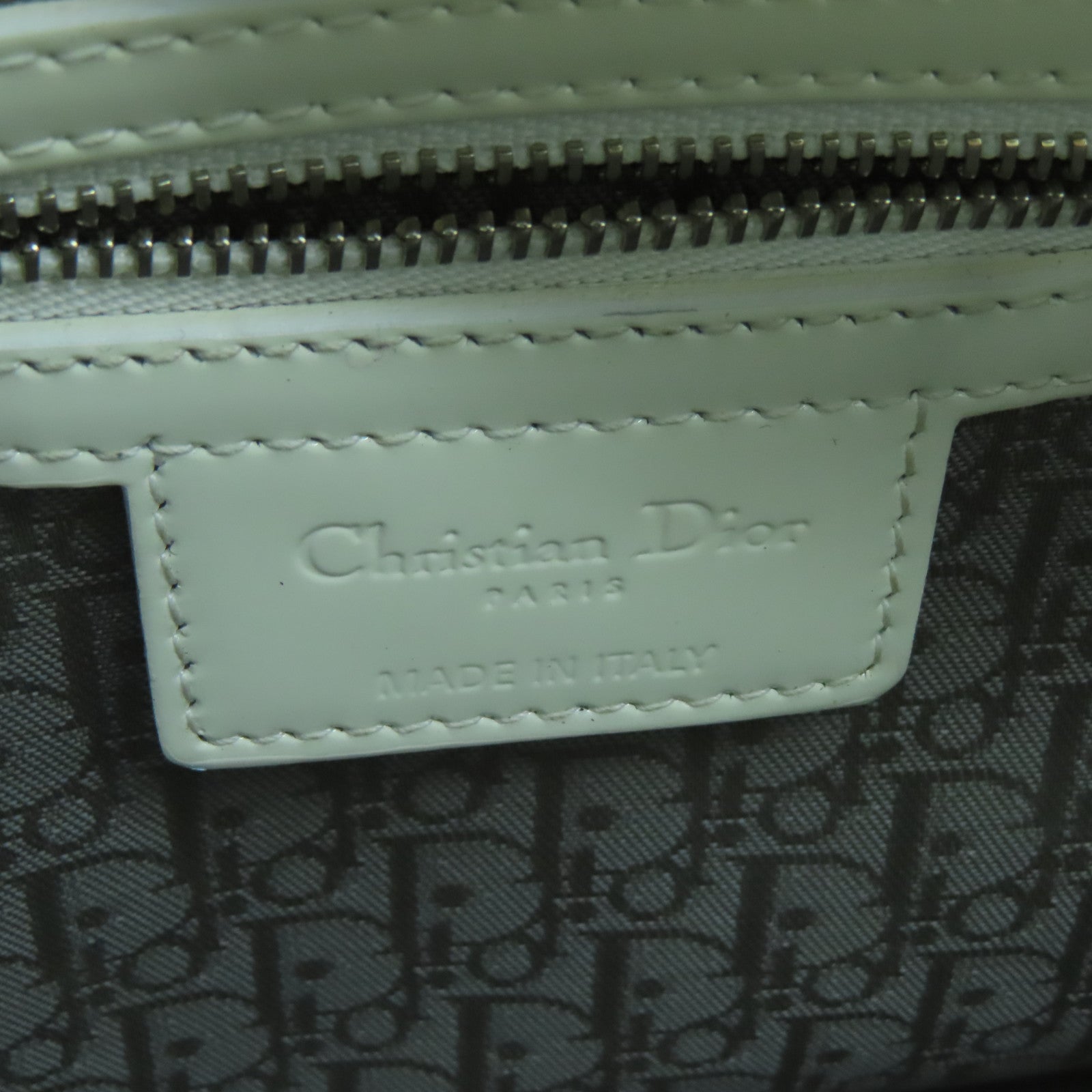 Dior Patent Leather Lady Dior Silver Buckle Handle Shoulder Bag White