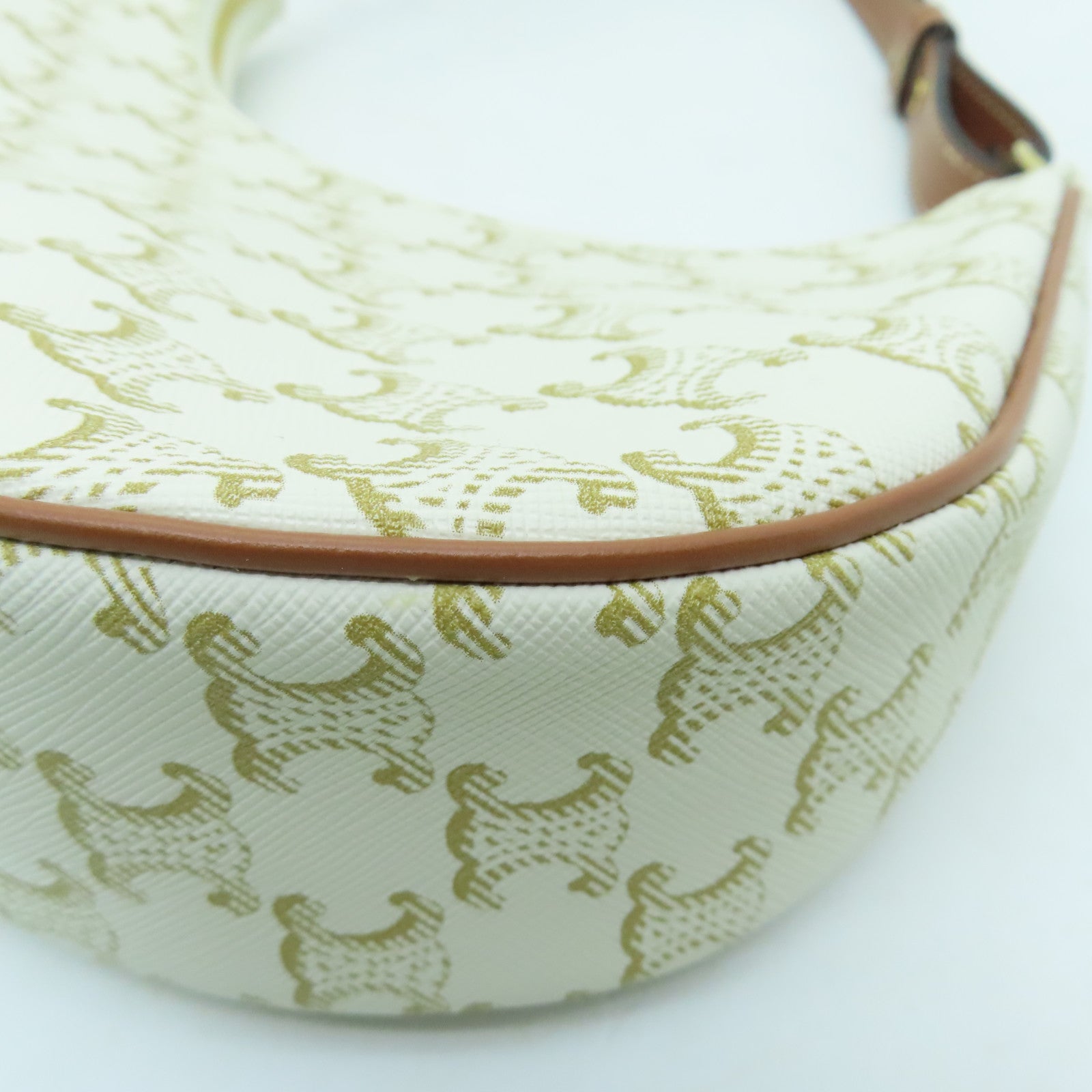 CELINE Coated Canvas Ava Gold Buckle Shoulder Bag White