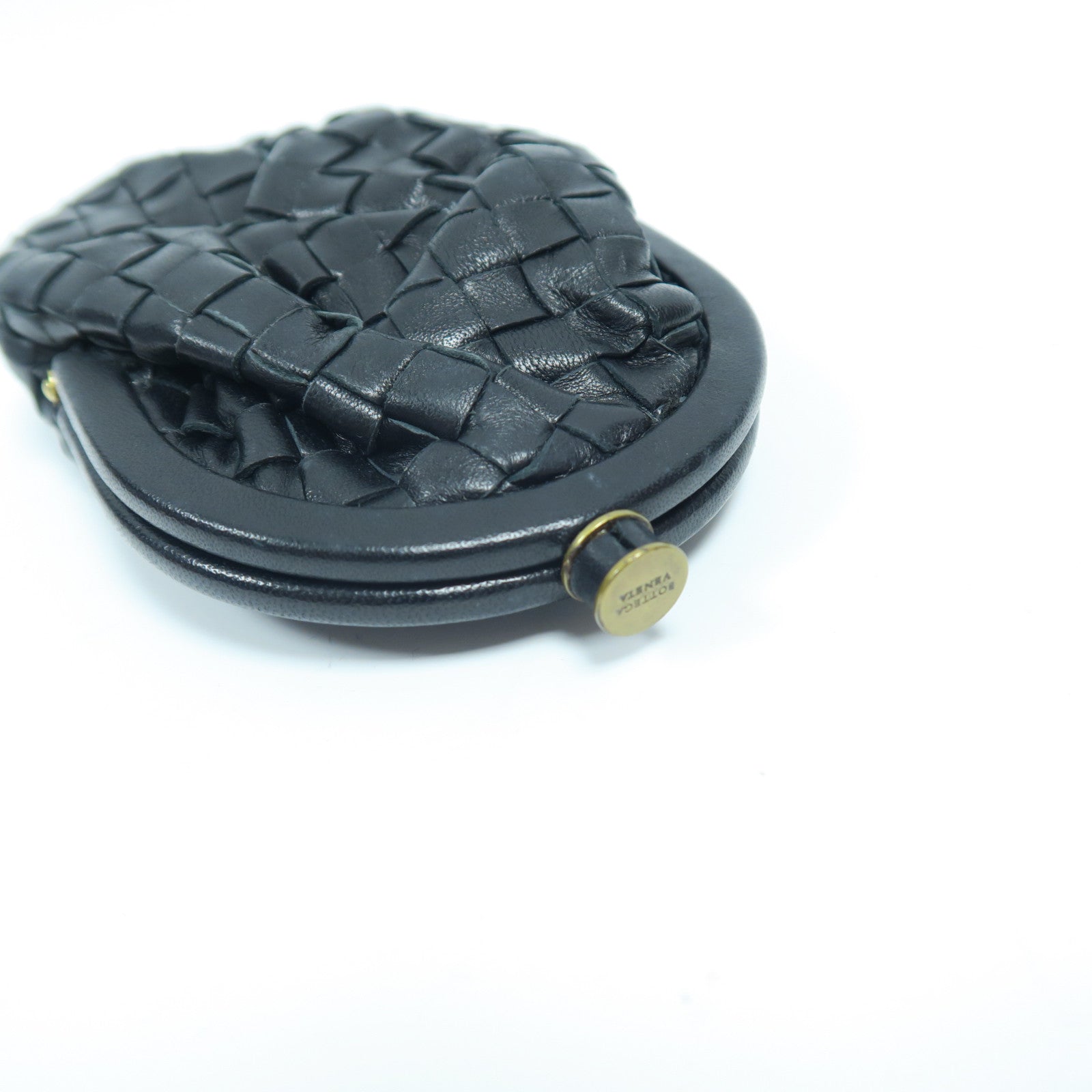 BOTTEGA VENETA 織紋皮革Card Case金扣零錢包黑色