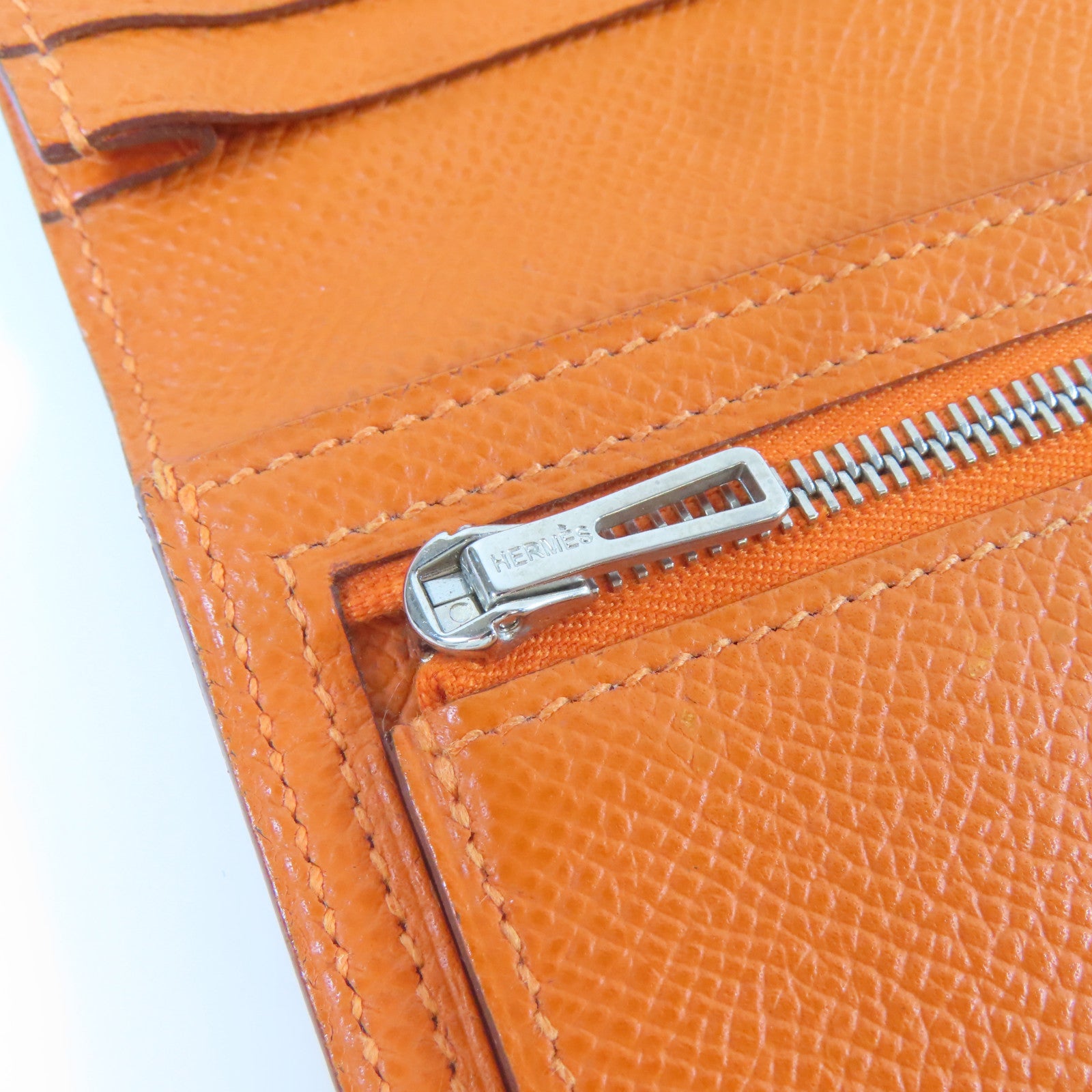 HERMES Veau Epsom皮革Bearn Long Wallet銀扣長錢包橙色