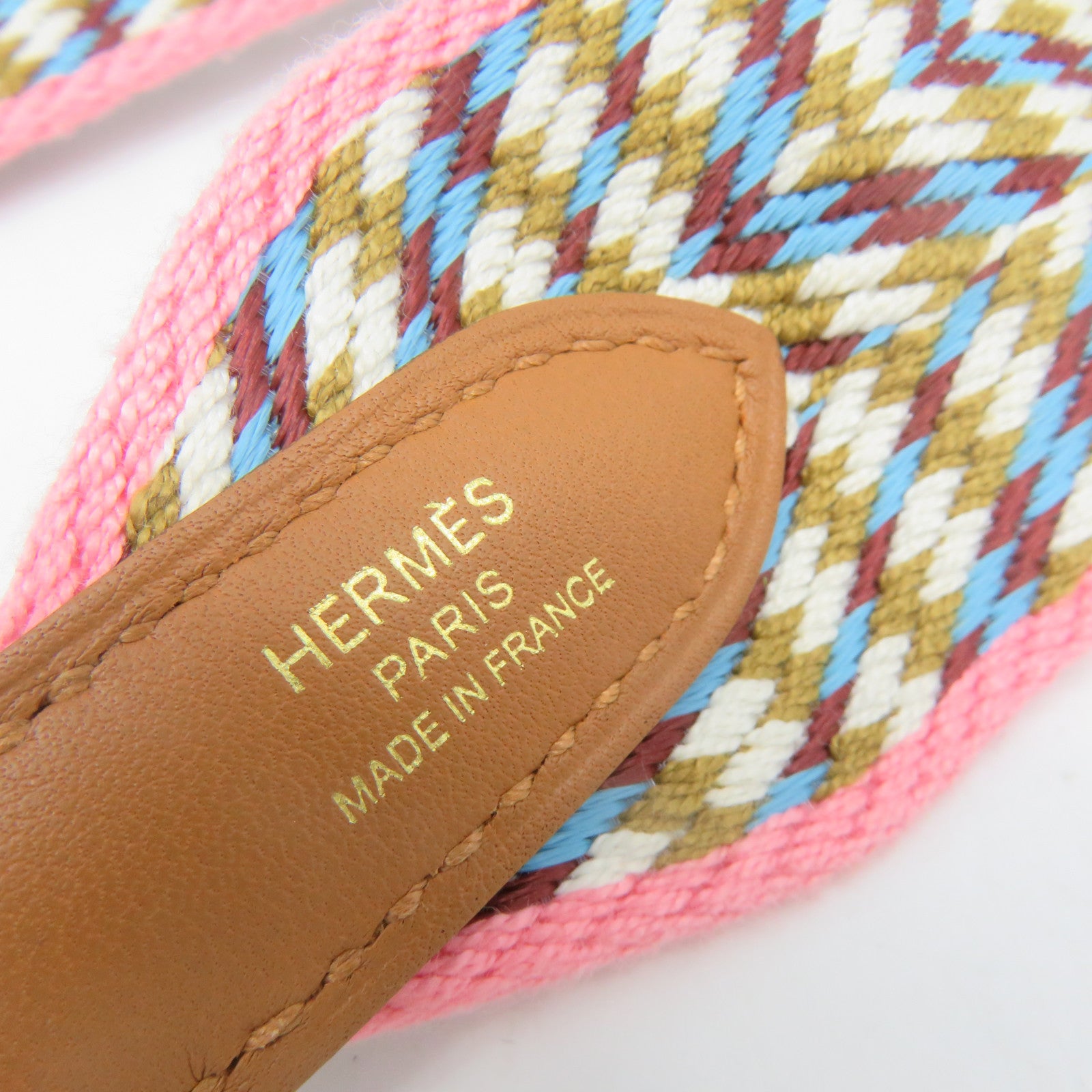 HERMES Canvas Strap Gold Buckle Shoulder Strap Pink Color