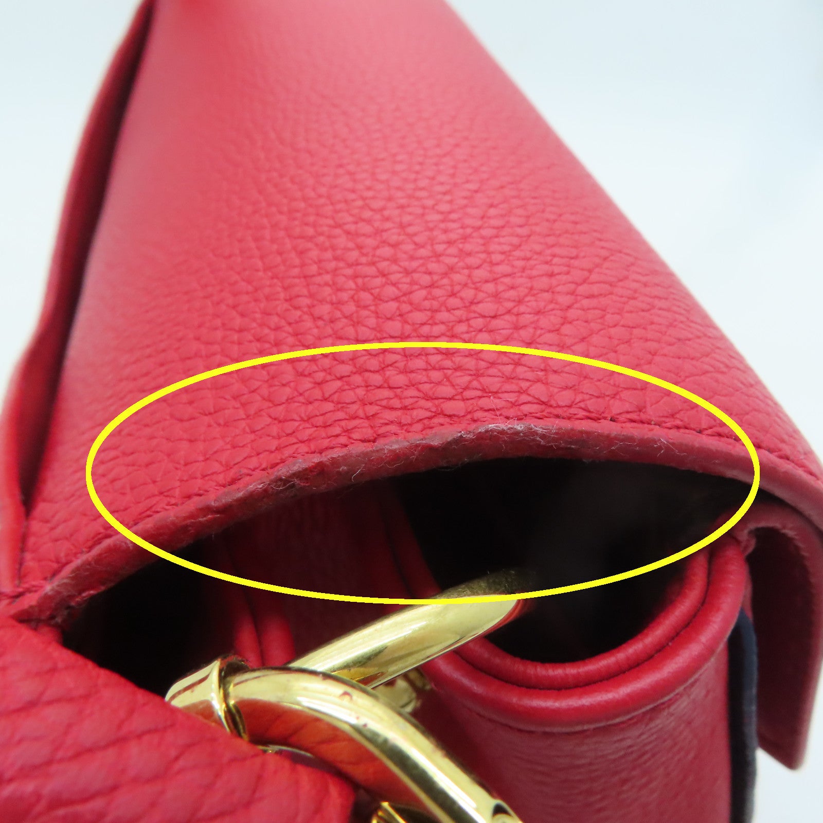 LOUIS VUITTON Monogram/Craft Leather Double V Satchel Gold Buckle Handle Shoulder Bag Red/Brown