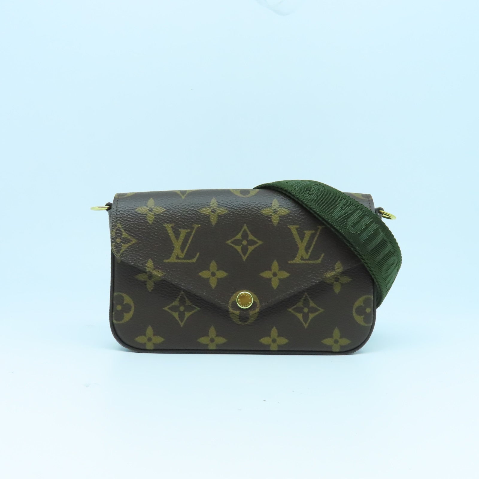 LOUIS VUITTON Monogram Felicie Strap & Go金扣肩背袋啡色/綠色