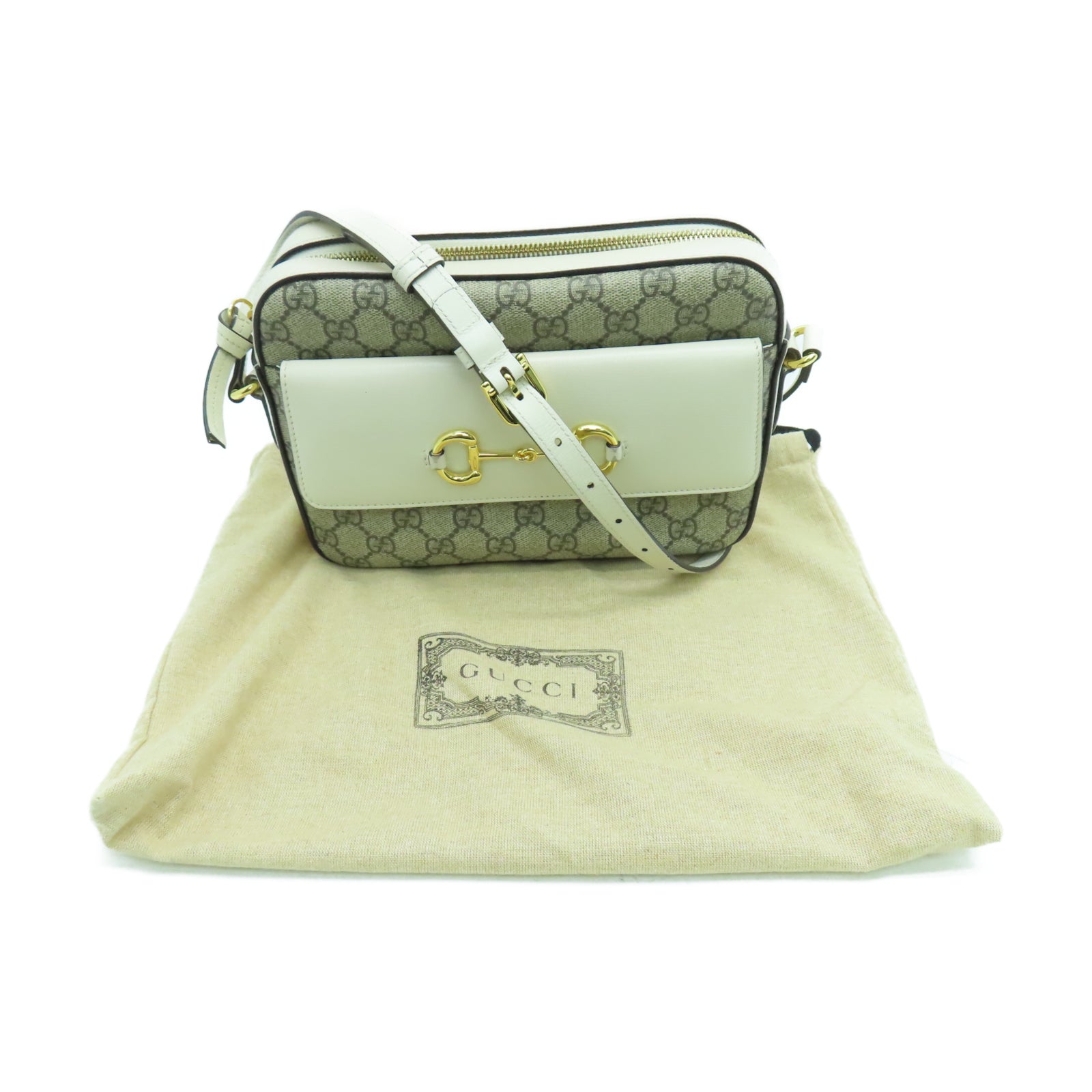 GUCCI PVC涂层帆布Shoulder Bag金扣肩背袋白色