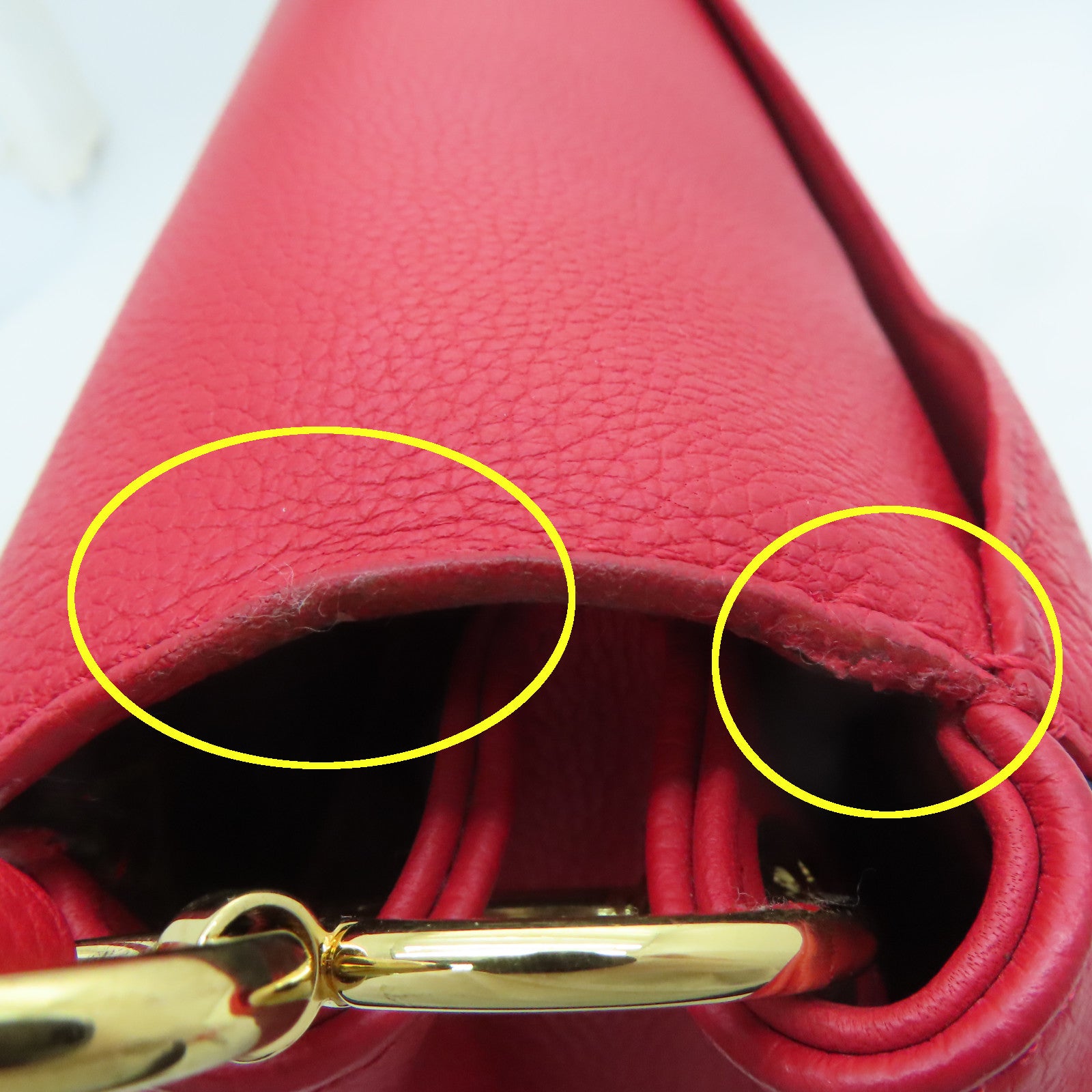 LOUIS VUITTON Monogram/Craft Leather Double V Satchel Gold Buckle Handle Shoulder Bag Red/Brown