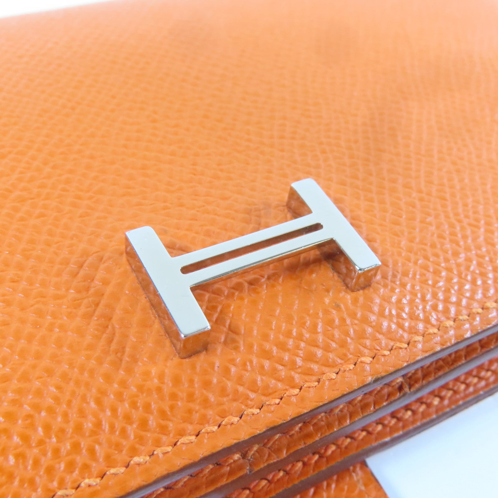 HERMES Veau Epsom皮革Bearn Long Wallet銀扣長錢包橙色