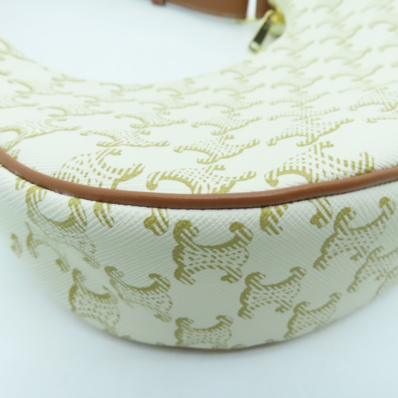 CELINE Coated Canvas Ava Gold Buckle Shoulder Bag White