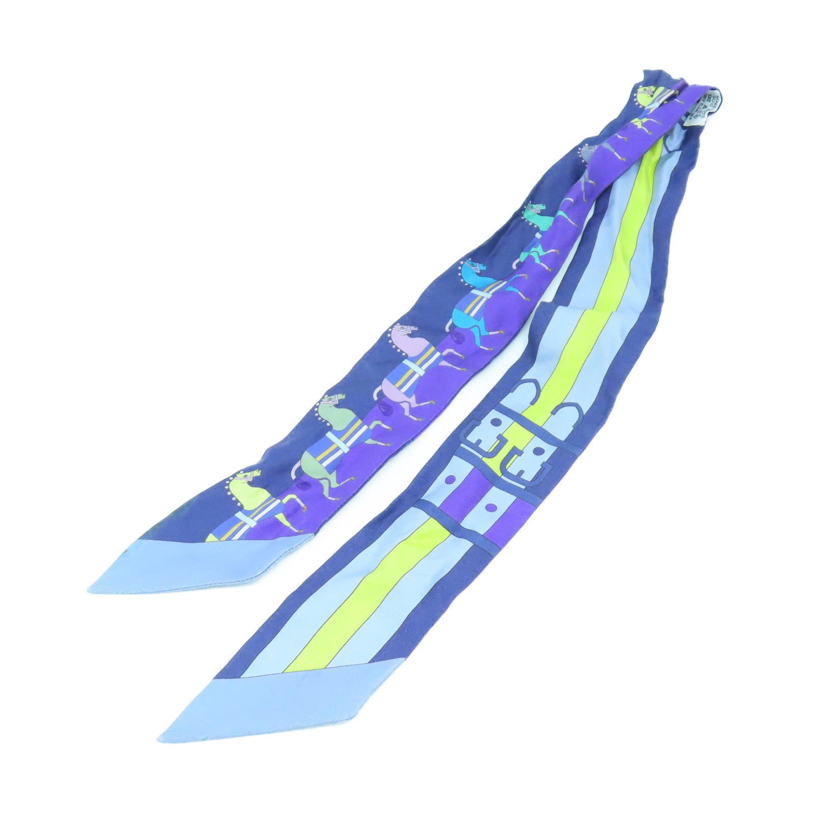 HERMES 絲質Twilly Scarf絲巾藍色