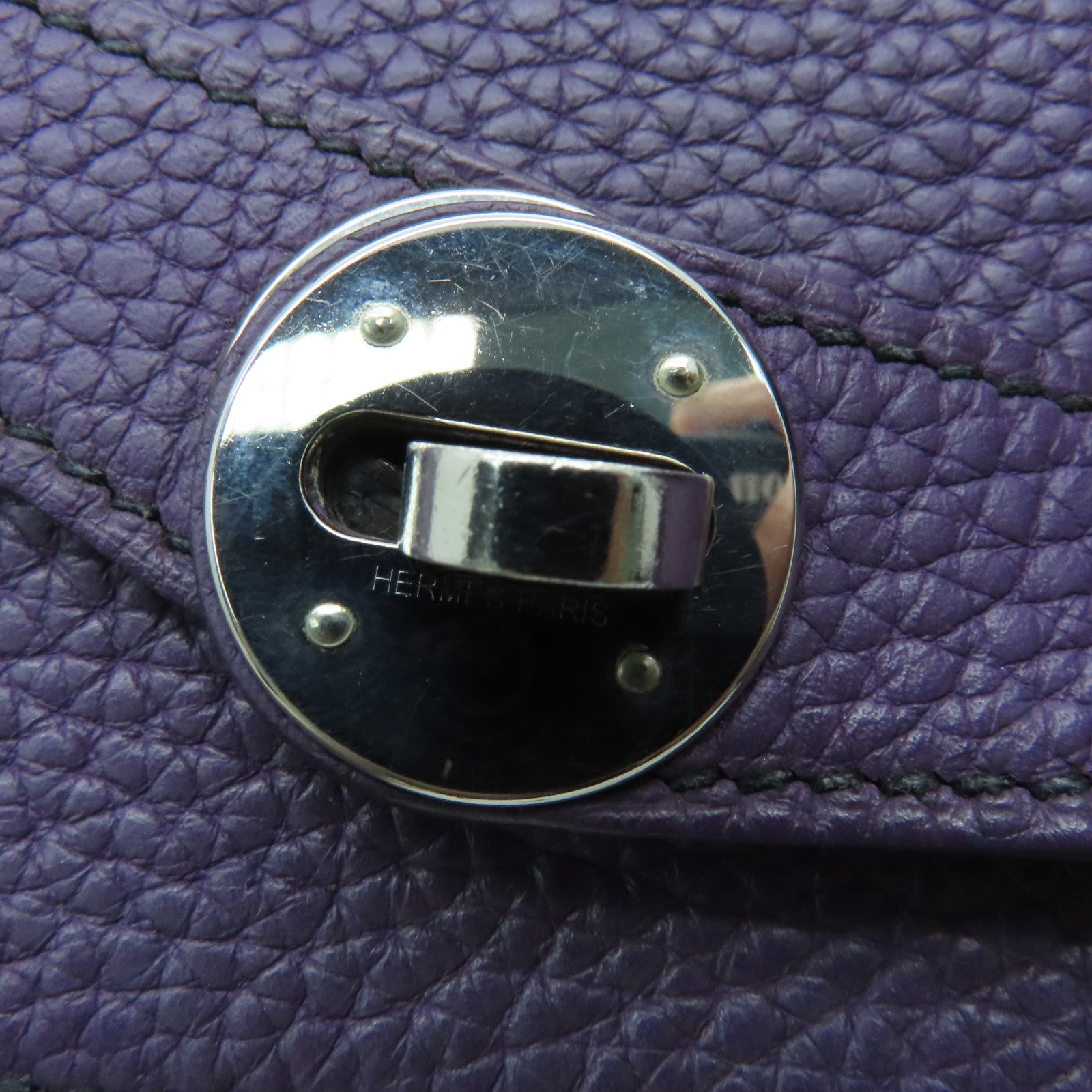 HERMES Clemence皮革Lindy 34银扣手挽肩背两用袋Cassis/紫色
