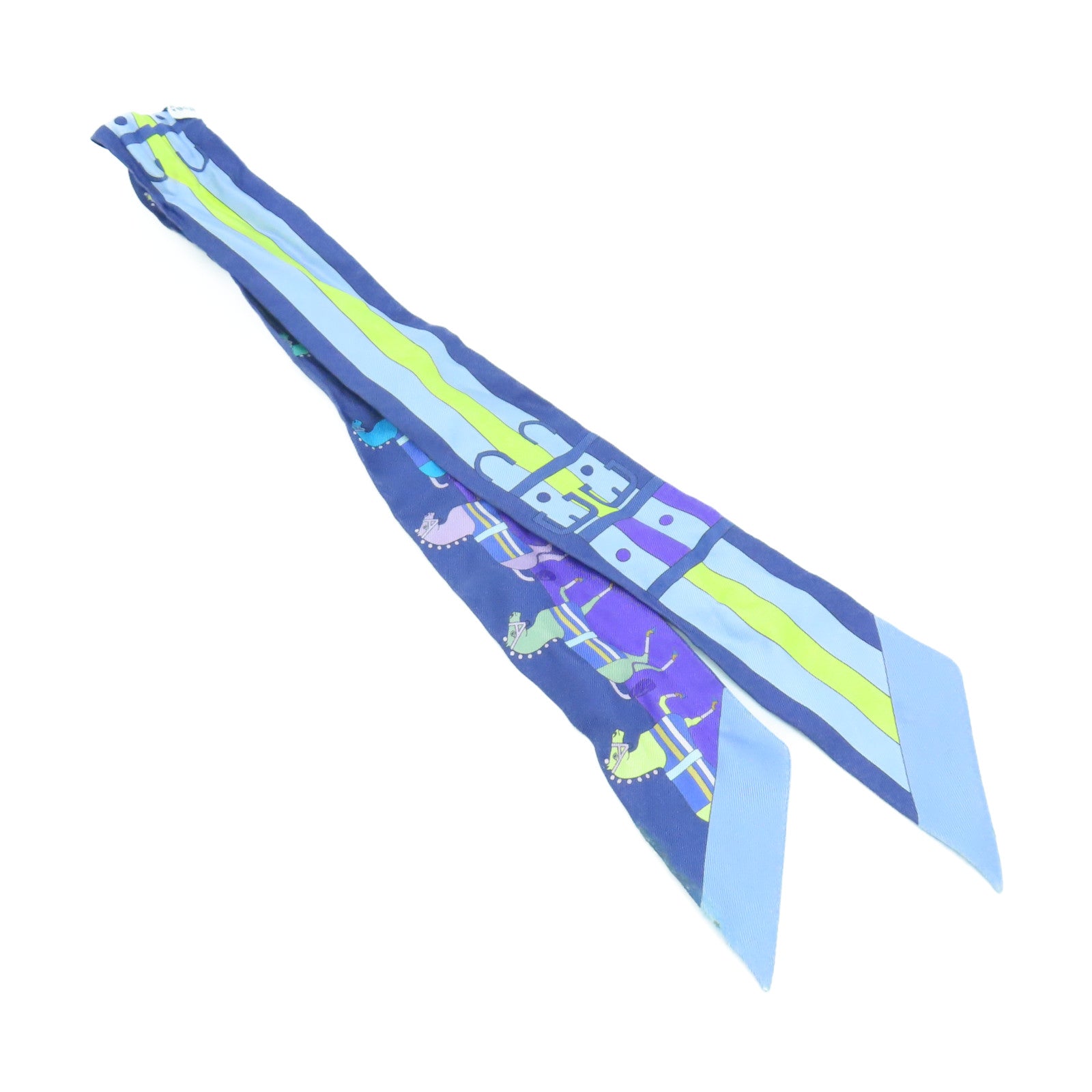 HERMES 絲質Twilly Scarf絲巾藍色