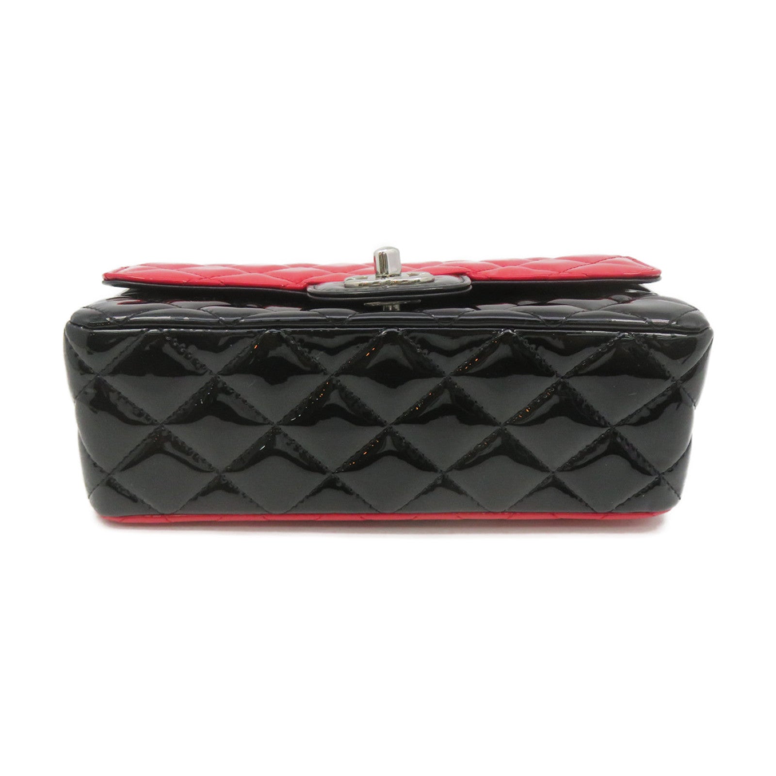 CHANEL 菱格漆皮皮革Chain Shoulder Bag银扣链带肩背袋红色/黑色