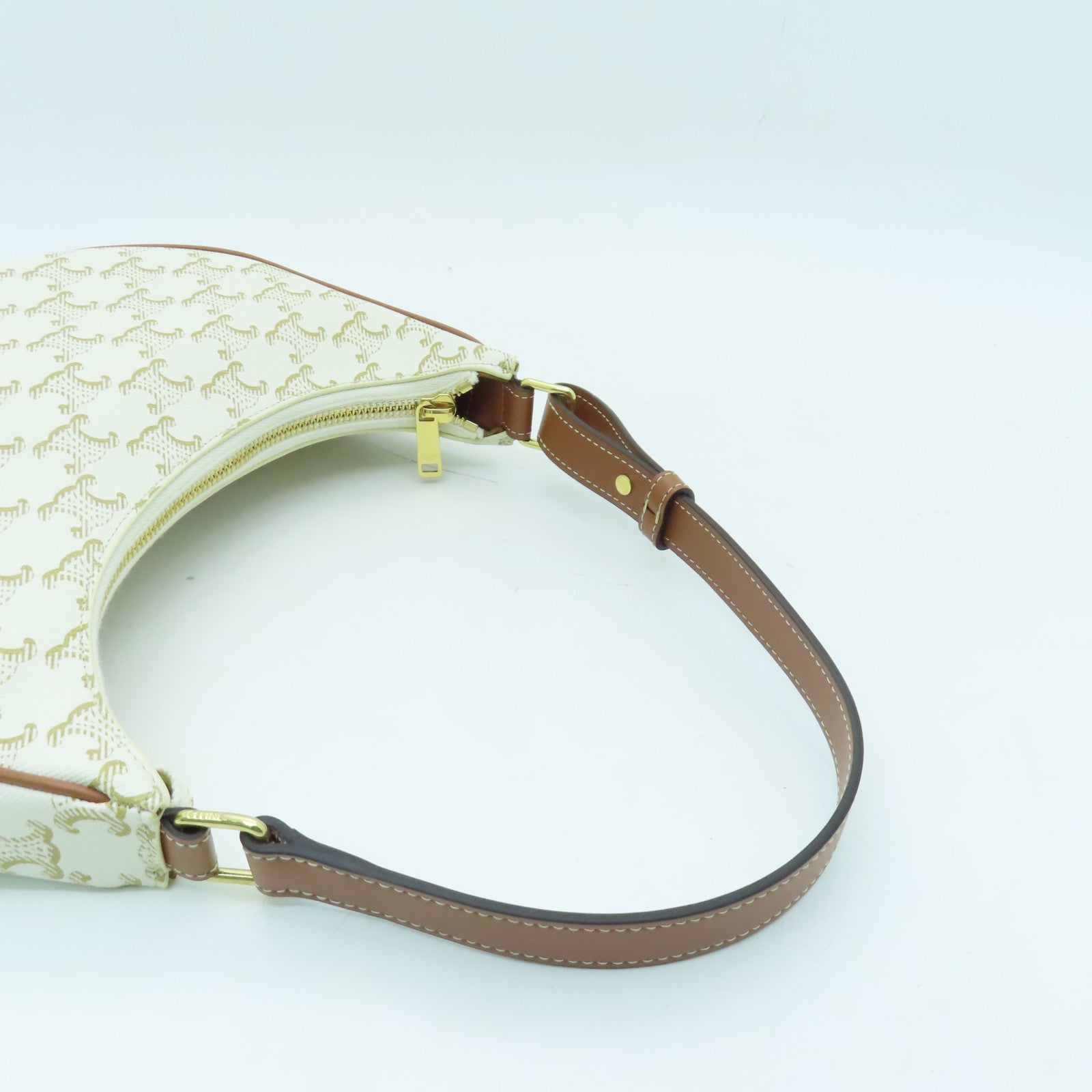 CELINE Coated Canvas Ava Gold Buckle Shoulder Bag White