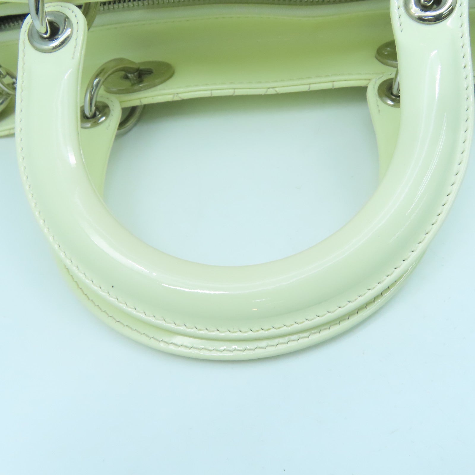 Dior Patent Leather Lady Dior Silver Buckle Handle Shoulder Bag White