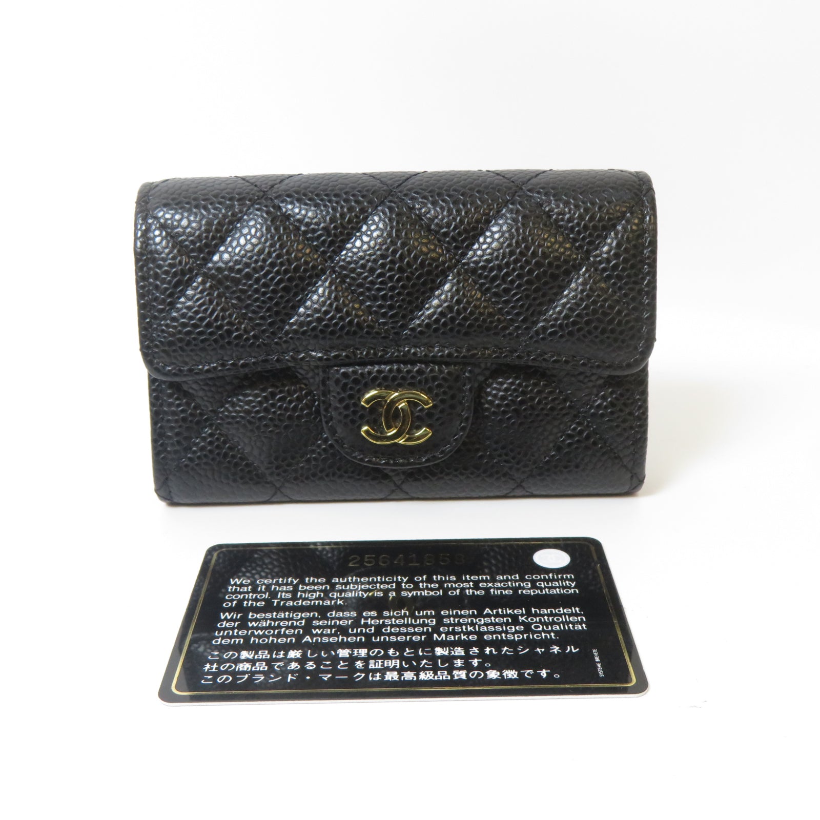 CHANEL 菱格Caviar皮革Classic Card Holder金扣卡片套黑色