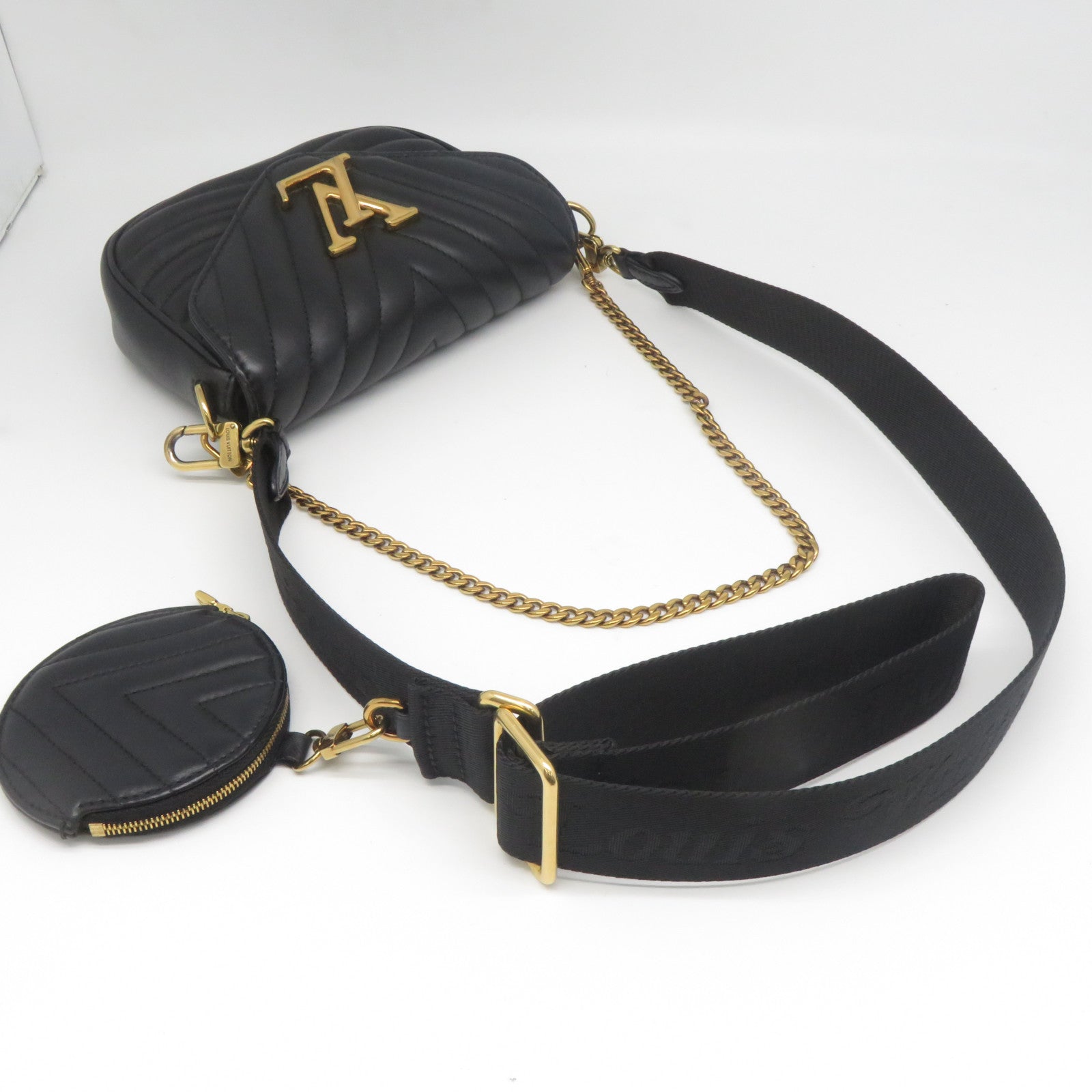 LOUIS VUITTON 斜紋牛皮皮革New Wave Multi Pochette金扣手挽肩背兩用袋黑色