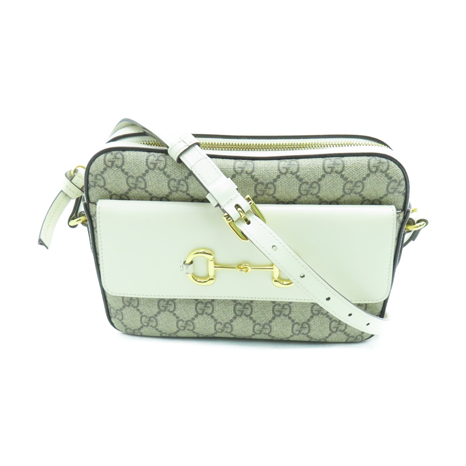 GUCCI PVC涂层帆布Shoulder Bag金扣肩背袋白色