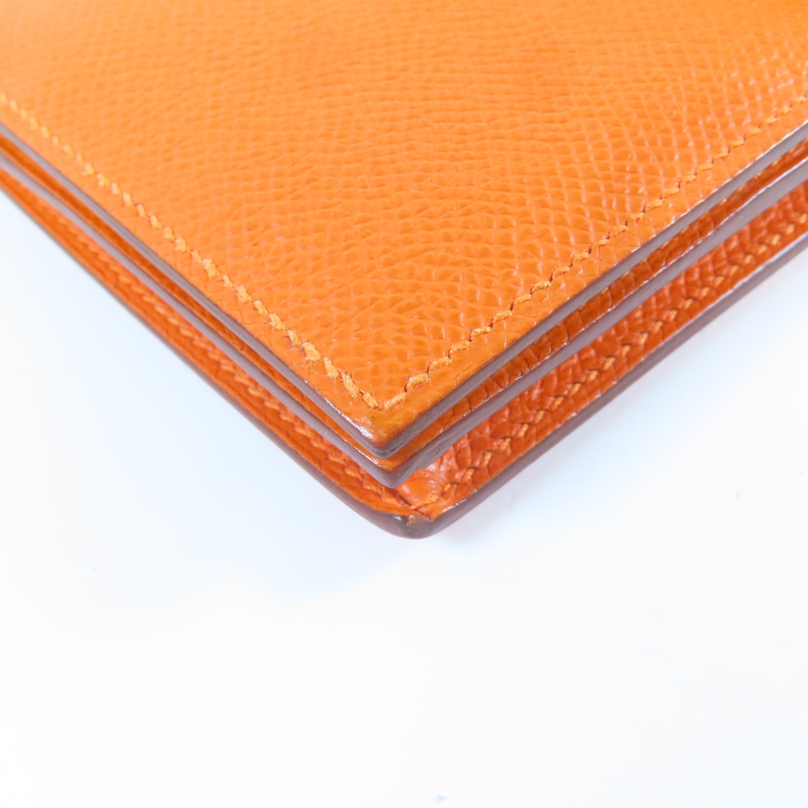 HERMES Veau Epsom皮革Bearn Long Wallet銀扣長錢包橙色