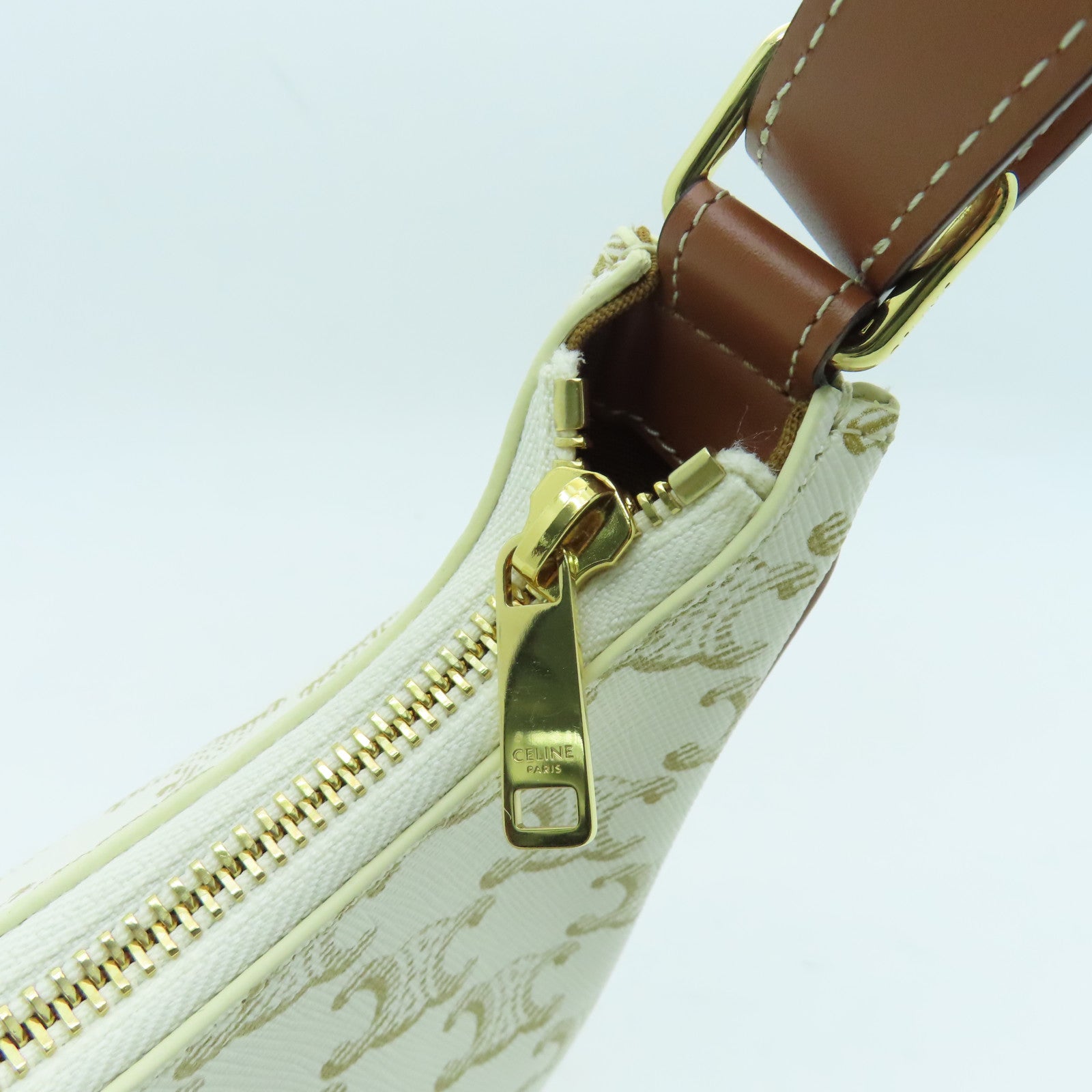 CELINE Coated Canvas Ava Gold Buckle Shoulder Bag White
