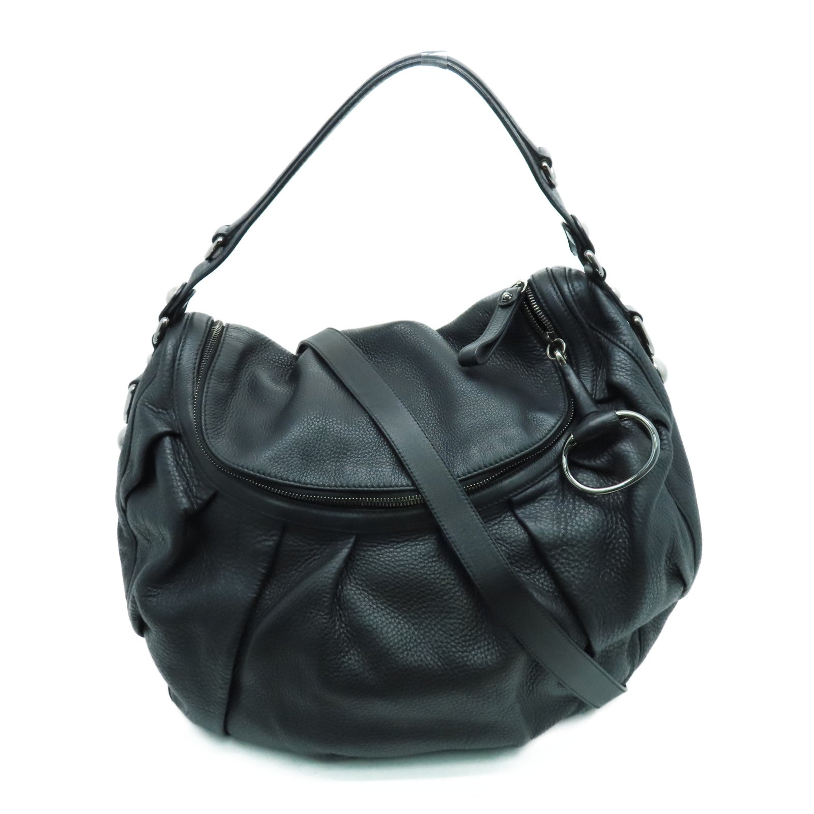 GUCCI 牛皮皮革2way Shoulder Bag银扣手挽肩背两用袋黑色